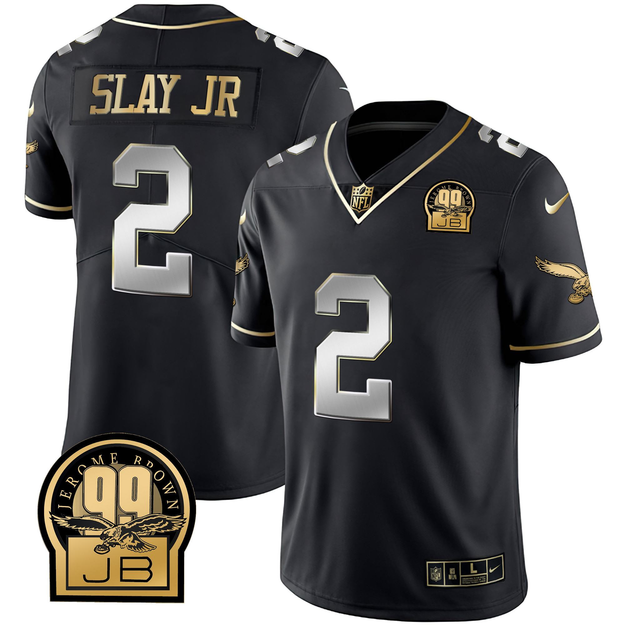 Darius Slay Jr. Men's Philadelphia Eagles Jerome Brown Retired Patch Gold & Kelly Black Limited Jersey - All Stitched