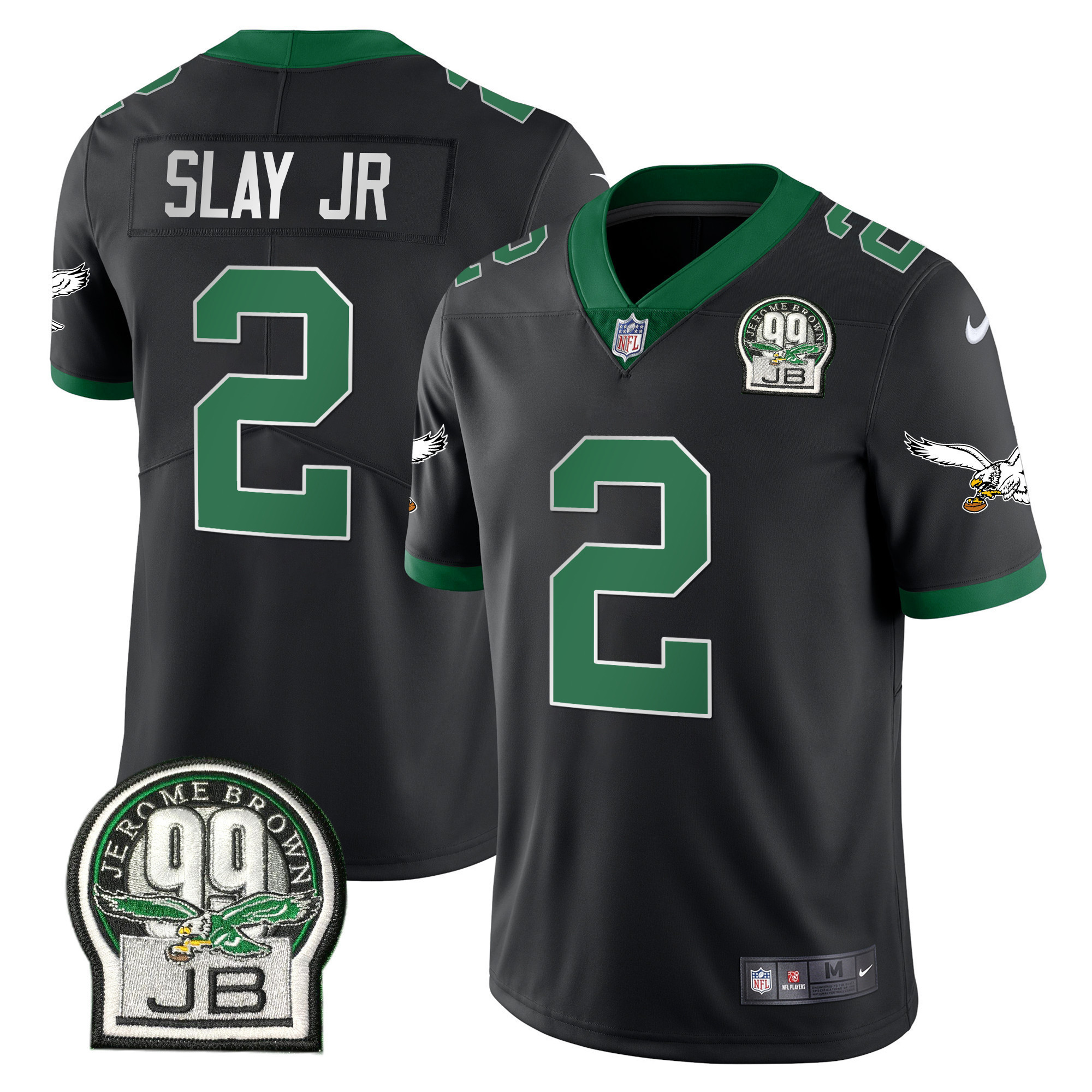 Darius Slay Jr. Men's Philadelphia Eagles Jerome Brown Retired Patch Gold & Kelly Kelly Black Jersey - All Stitched