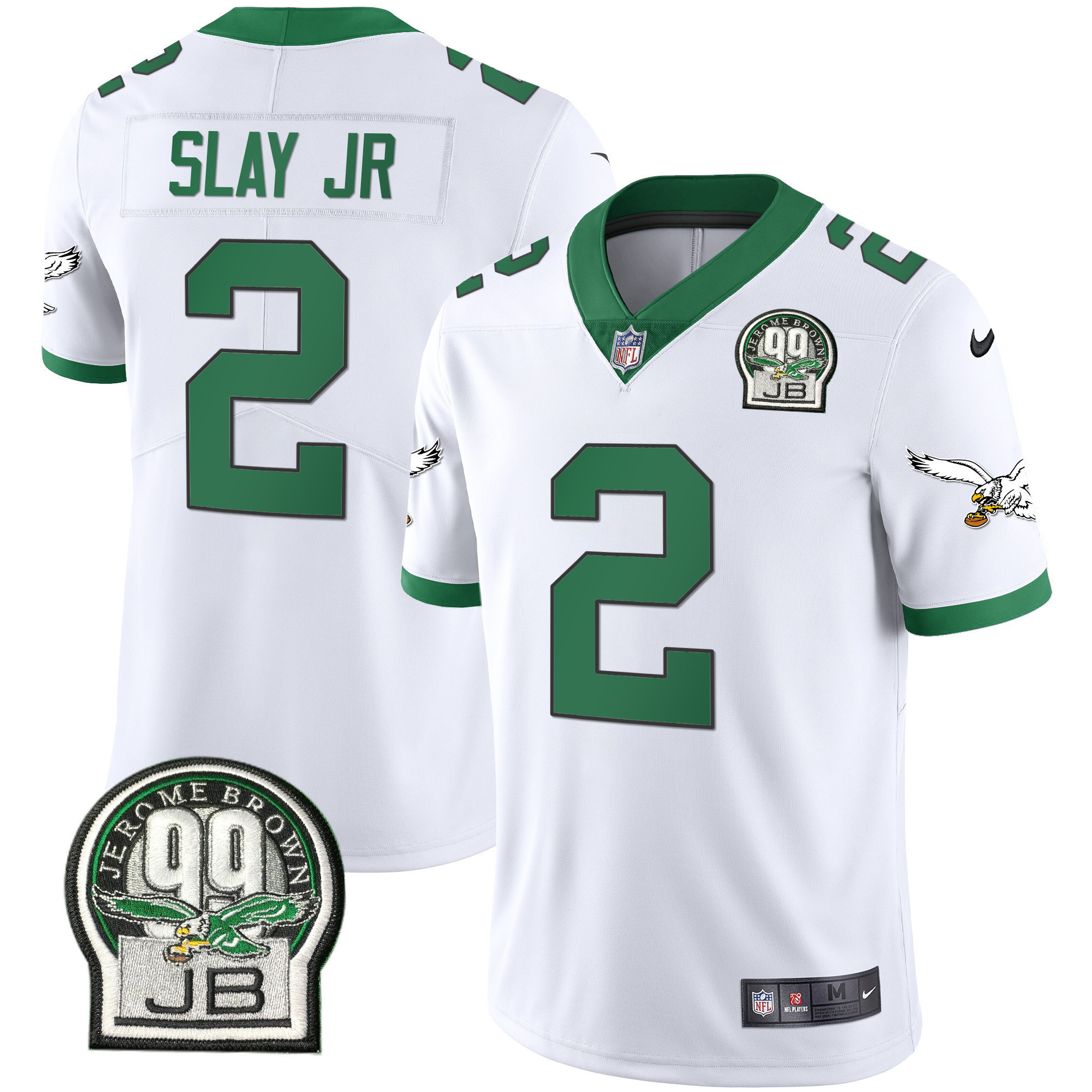 Darius Slay Jr. Men's Philadelphia Eagles Jerome Brown Retired Patch Gold & Kelly Kelly White Jersey - All Stitched