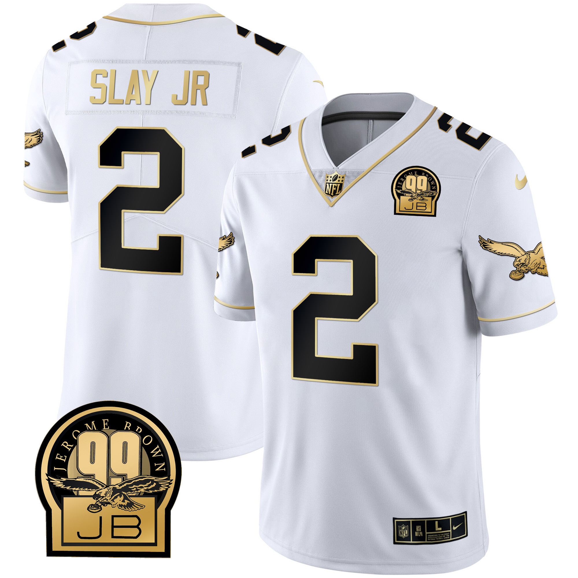 Darius Slay Jr. Men's Philadelphia Eagles Jerome Brown Retired Patch Gold & Kelly White Gold Jersey - All Stitched