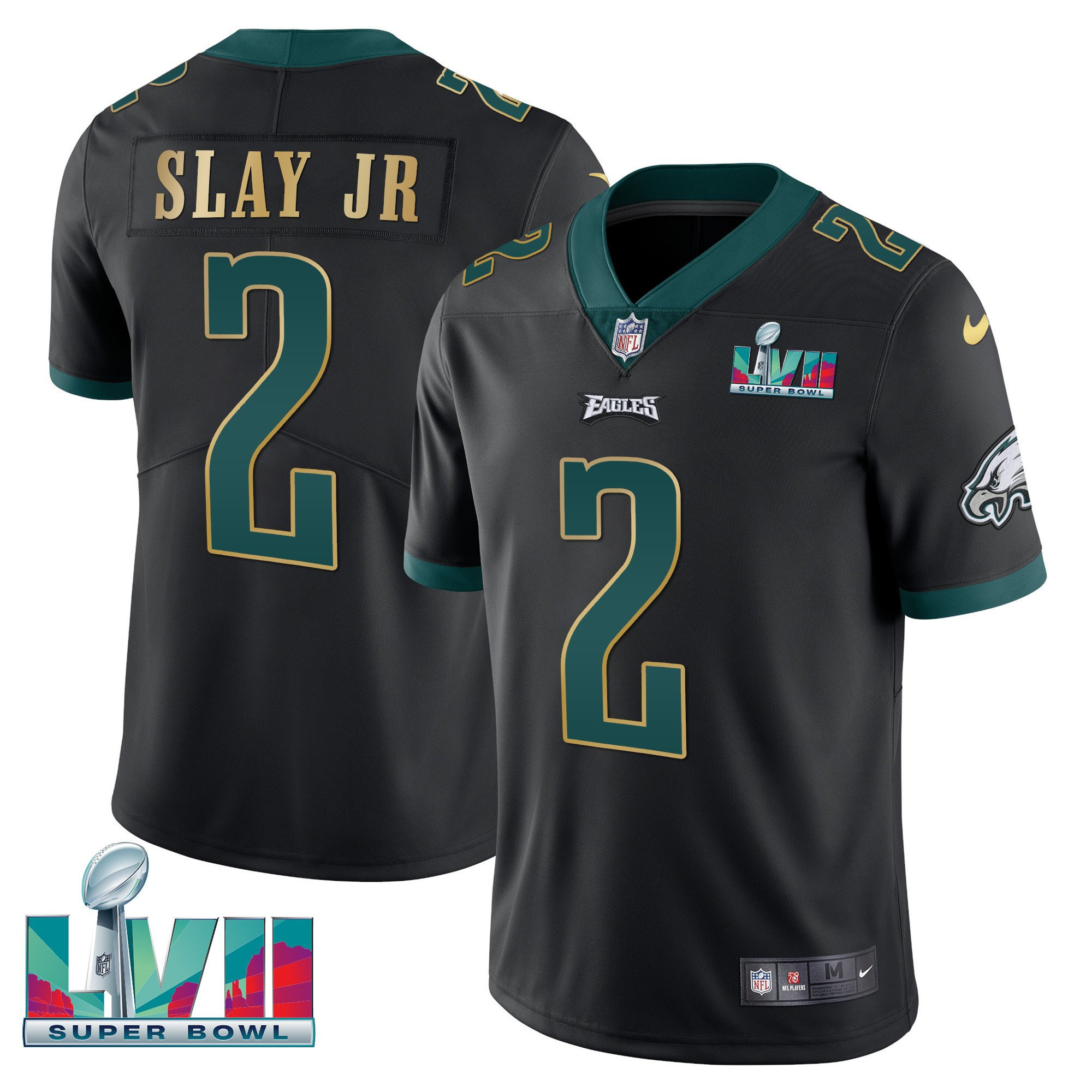 Darius Slay Jr. Men's Philadelphia Eagles Super Bowl Patch Vapor Black Gold Trim Jersey - All Stitched