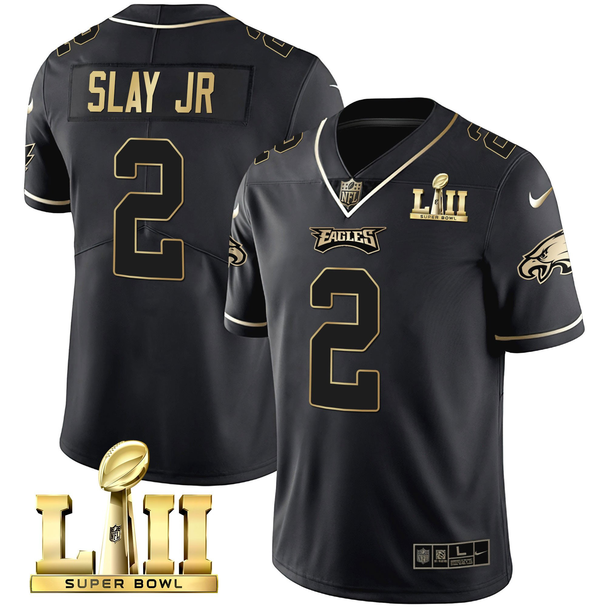 Darius Slay Jr. Philadelphia Eagles Super Bowl LII Patch Vapor Black Gold Jersey - All Stitched
