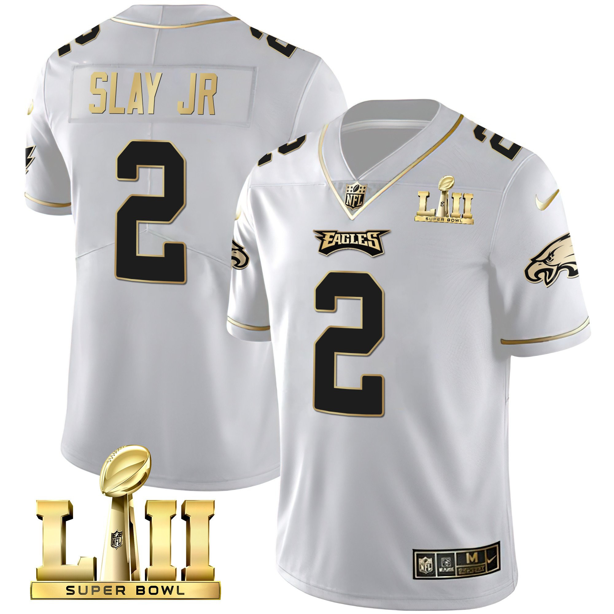 Darius Slay Jr. Philadelphia Eagles Super Bowl LII Patch Vapor White Gold Jersey - All Stitched