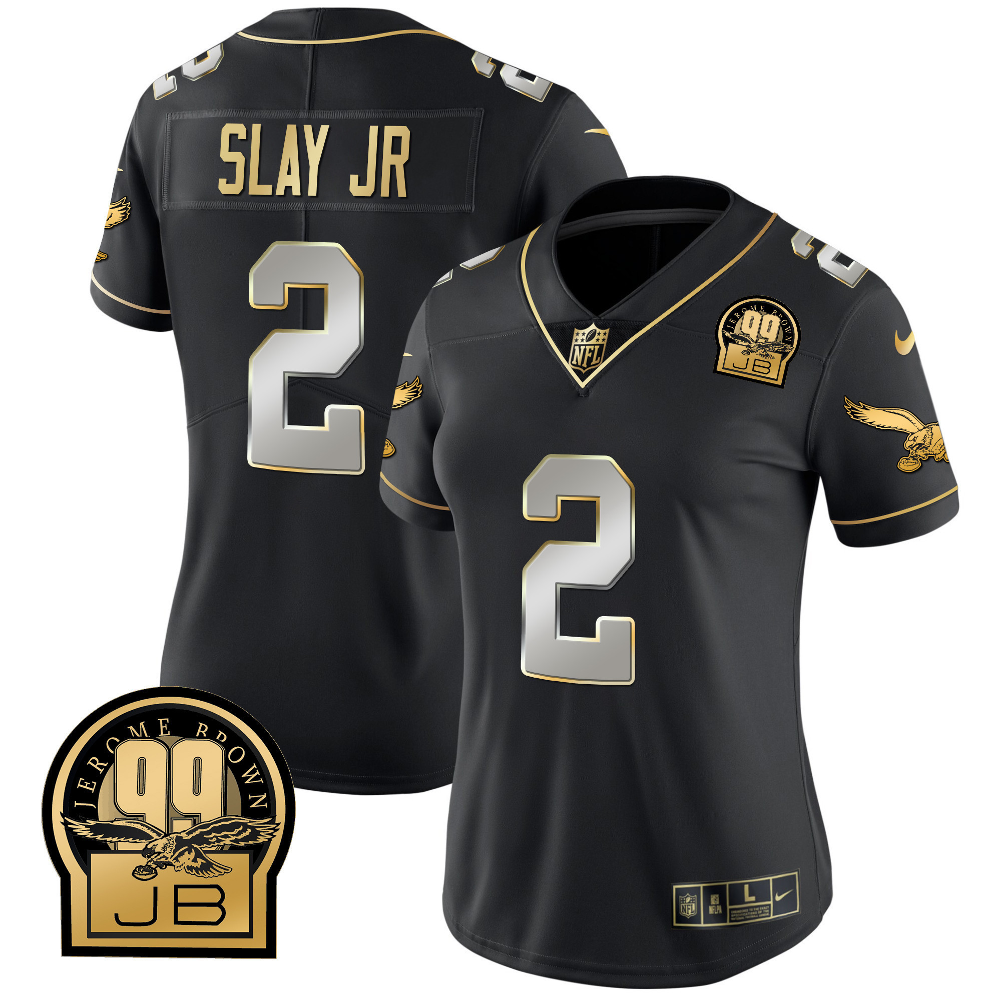 Darius Slay Jr. Women's Philadelphia Eagles Jerome Brown Retired Patch Gold & Kelly Black Limited Jersey - All Stitched