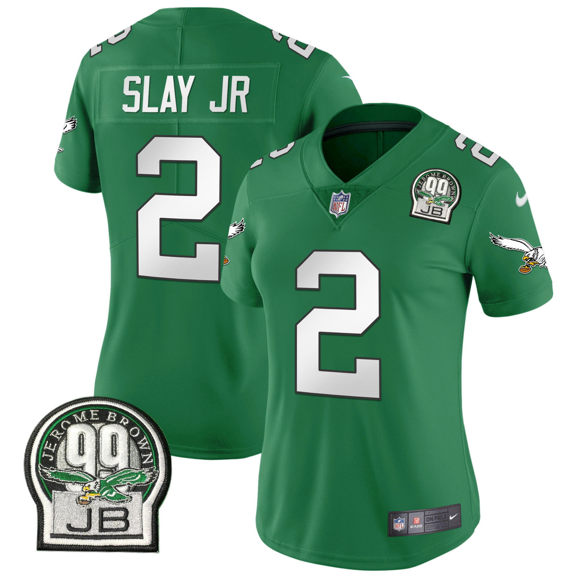 Darius Slay Jr. Women's Philadelphia Eagles Jerome Brown Retired Patch Gold & Kelly Kelly Green Jersey - All Stitched