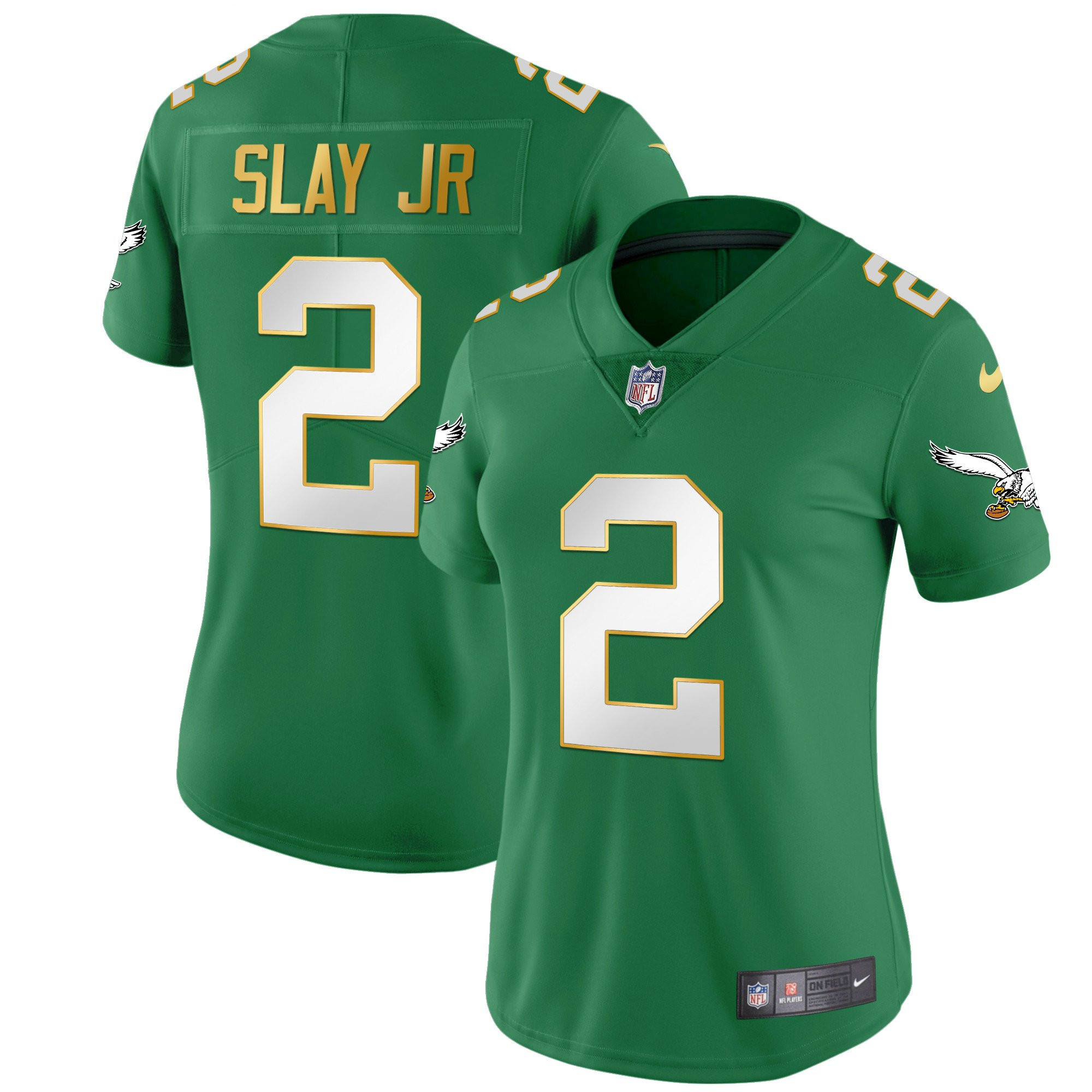 Darius Slay Jr. Women's Philadelphia Eagles Kelly Green Gold Gold Trim Jersey - All Stitched