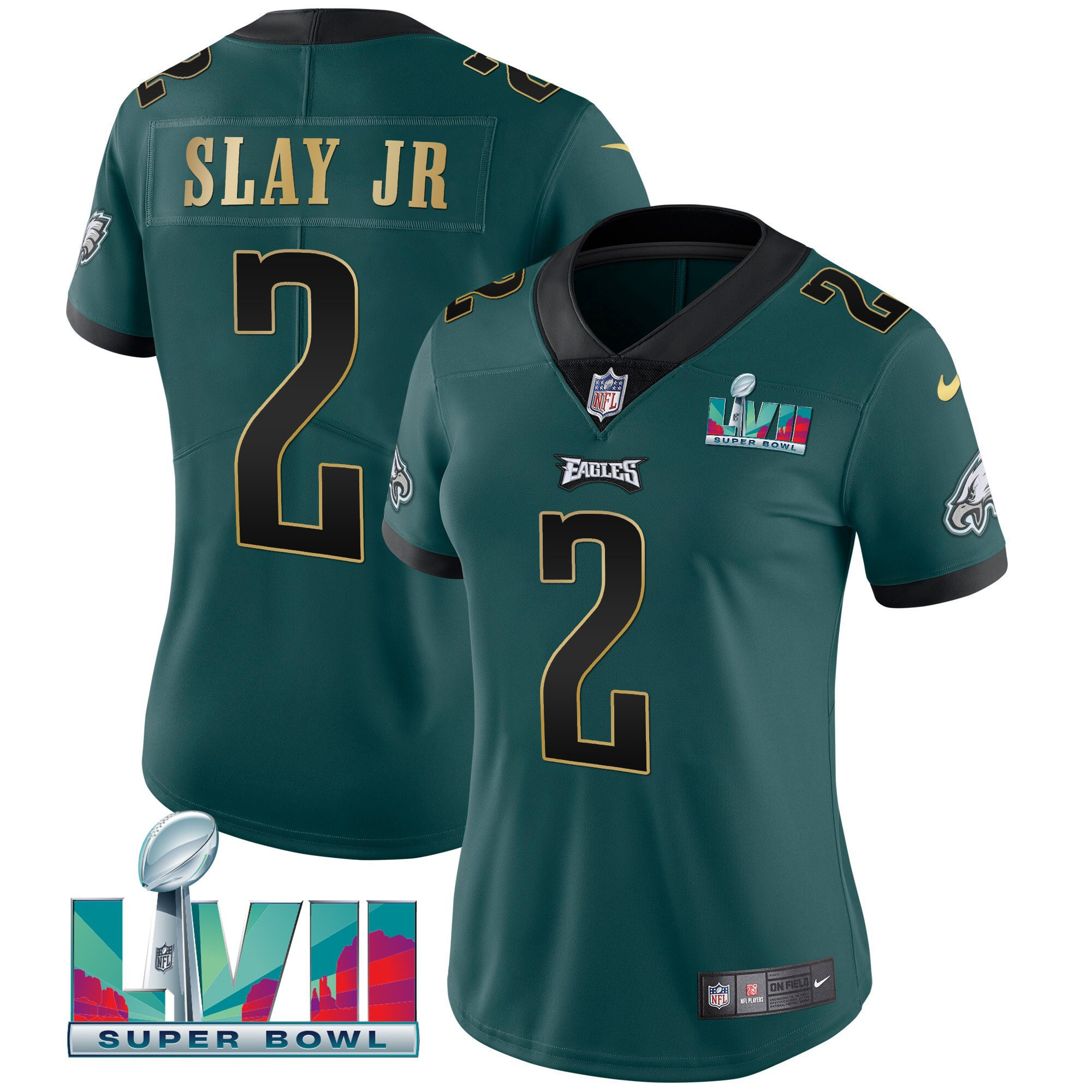 Darius Slay Jr. Women's Philadelphia Eagles Super Bowl LVII Gold Trim Midnight Green Gold Trim Jersey - All Stitched