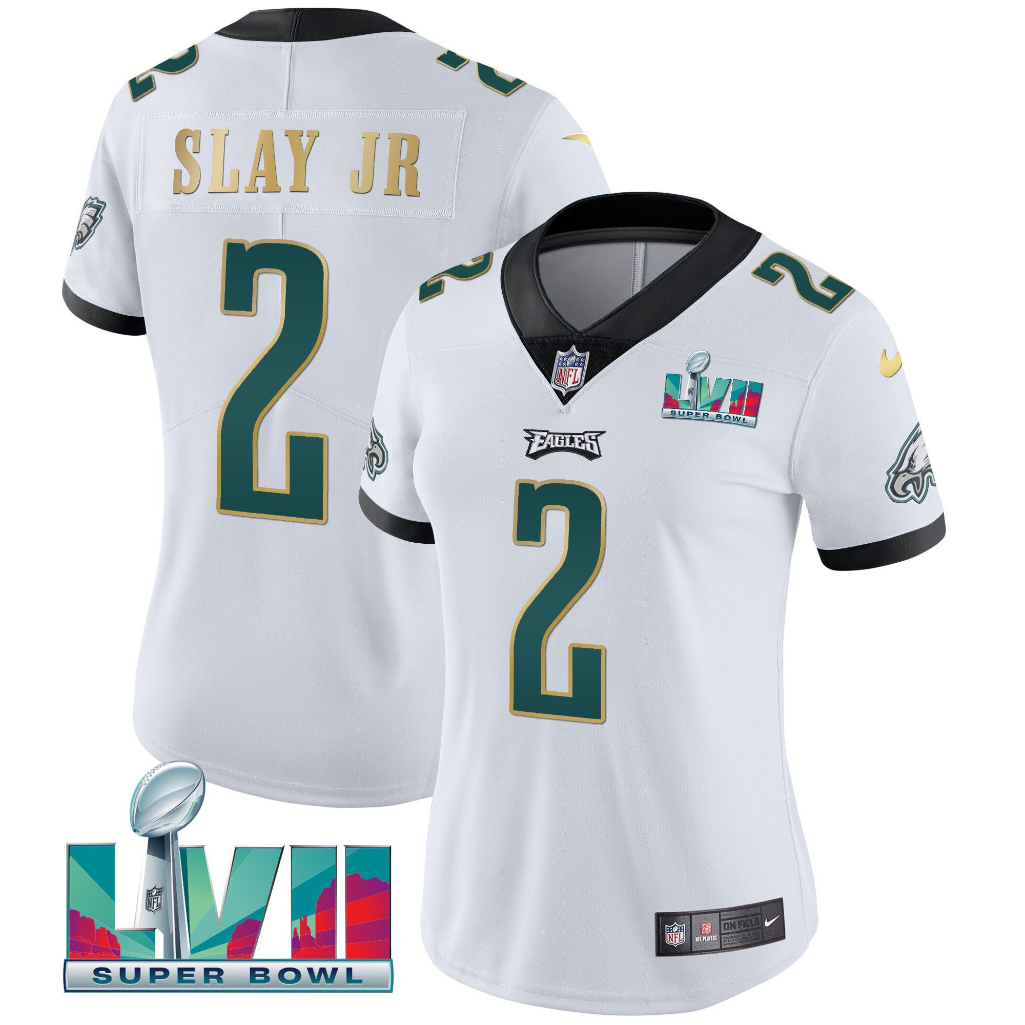 Darius Slay Jr. Women's Philadelphia Eagles Super Bowl LVII Gold Trim White Gold Trim Jersey - All Stitched