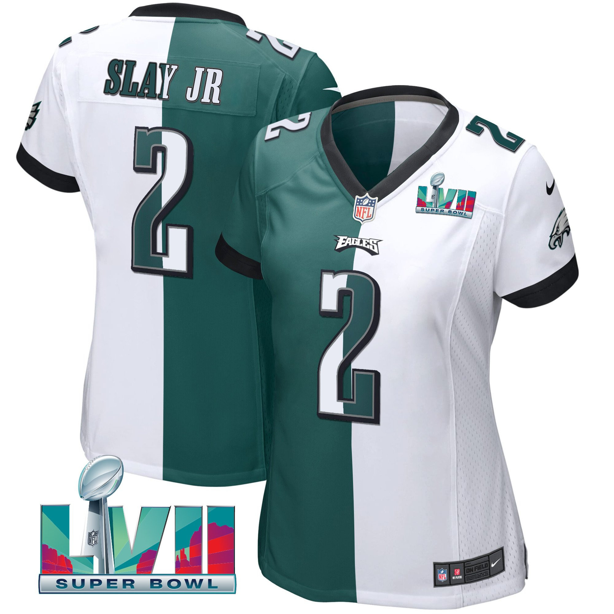 Darius Slay Jr. Women's Philadelphia Eagles Super Bowl LVII Split Split White Green Jersey - All Stitched