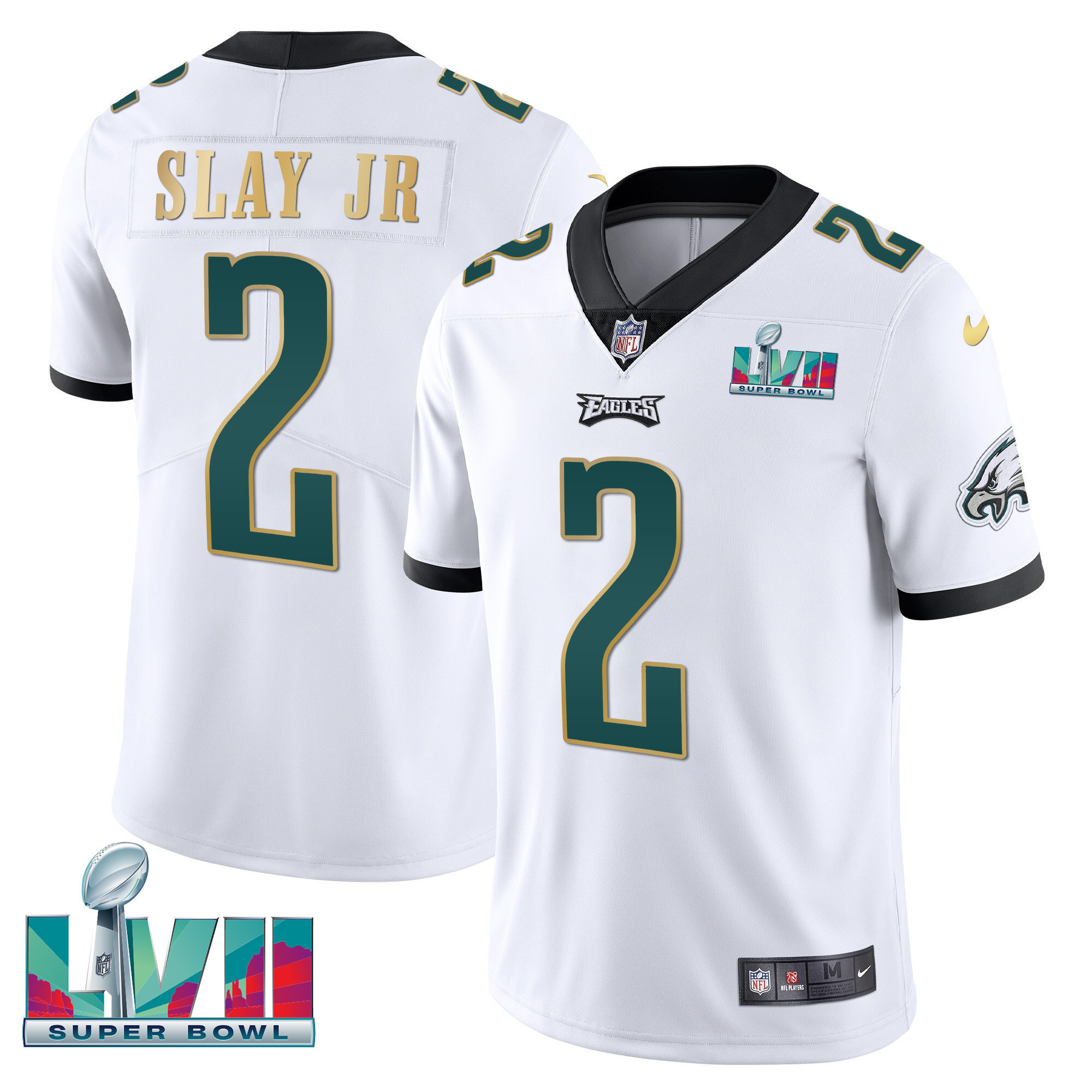 Darius Slay Jr. Youth's Philadelphia Eagles Super Bowl Patch Vapor White Gold Trim Jersey - All Stitched