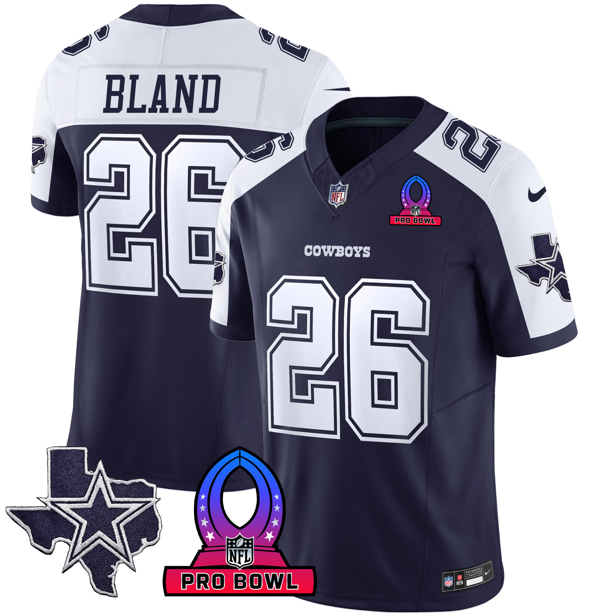 DaRon Bland Men's Dallas Cowboys 2024 Pro Bowl Patch Vapor Alternate Navy Jersey - All Stitched