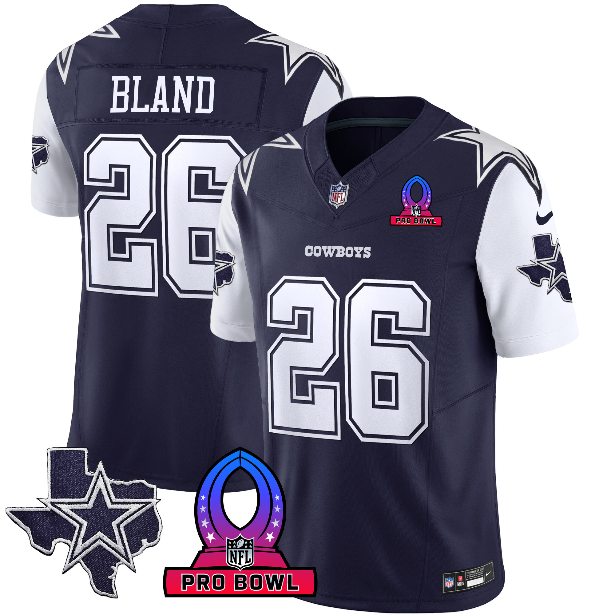 DaRon Bland Men's Dallas Cowboys 2024 Pro Bowl Patch Vapor Navy Jersey - All Stitched