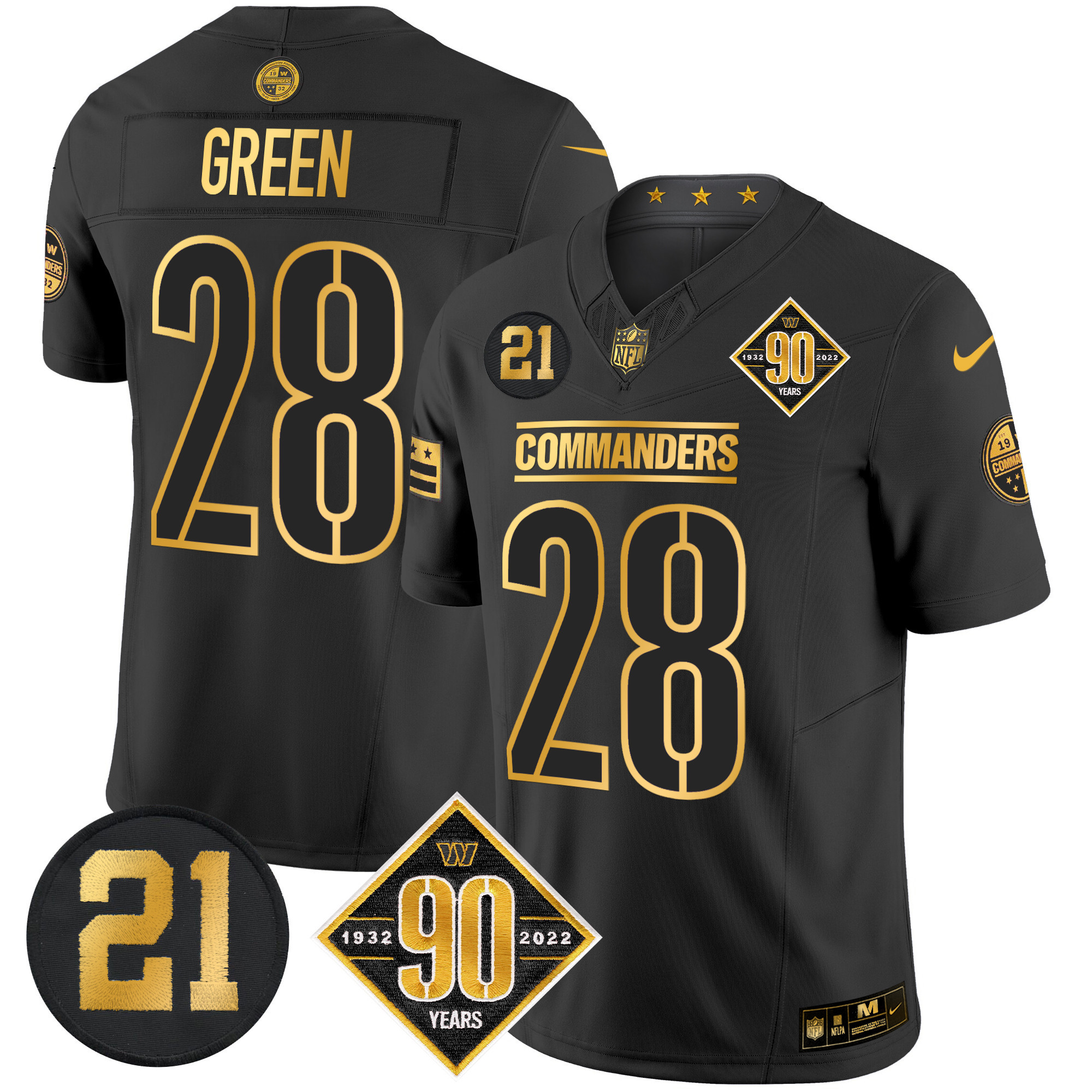 Darrell Green Men's Washington Commanders 90th & Sean Taylor Patch Gold Vapor Limited Black Gold Jersey - All Stitched