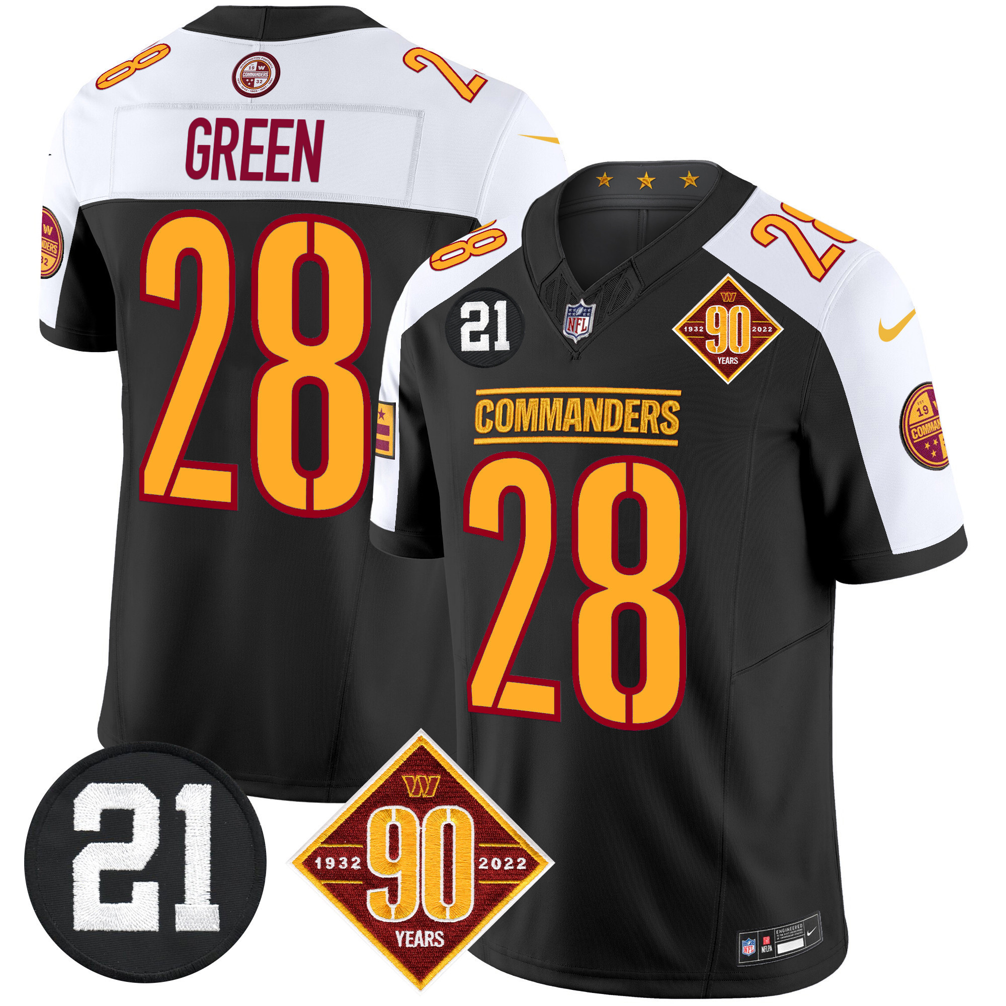 Darrell Green Men's Washington Commanders 90th & Sean Taylor Patch Vapor Limited Black Alternate Jersey - All Stitched