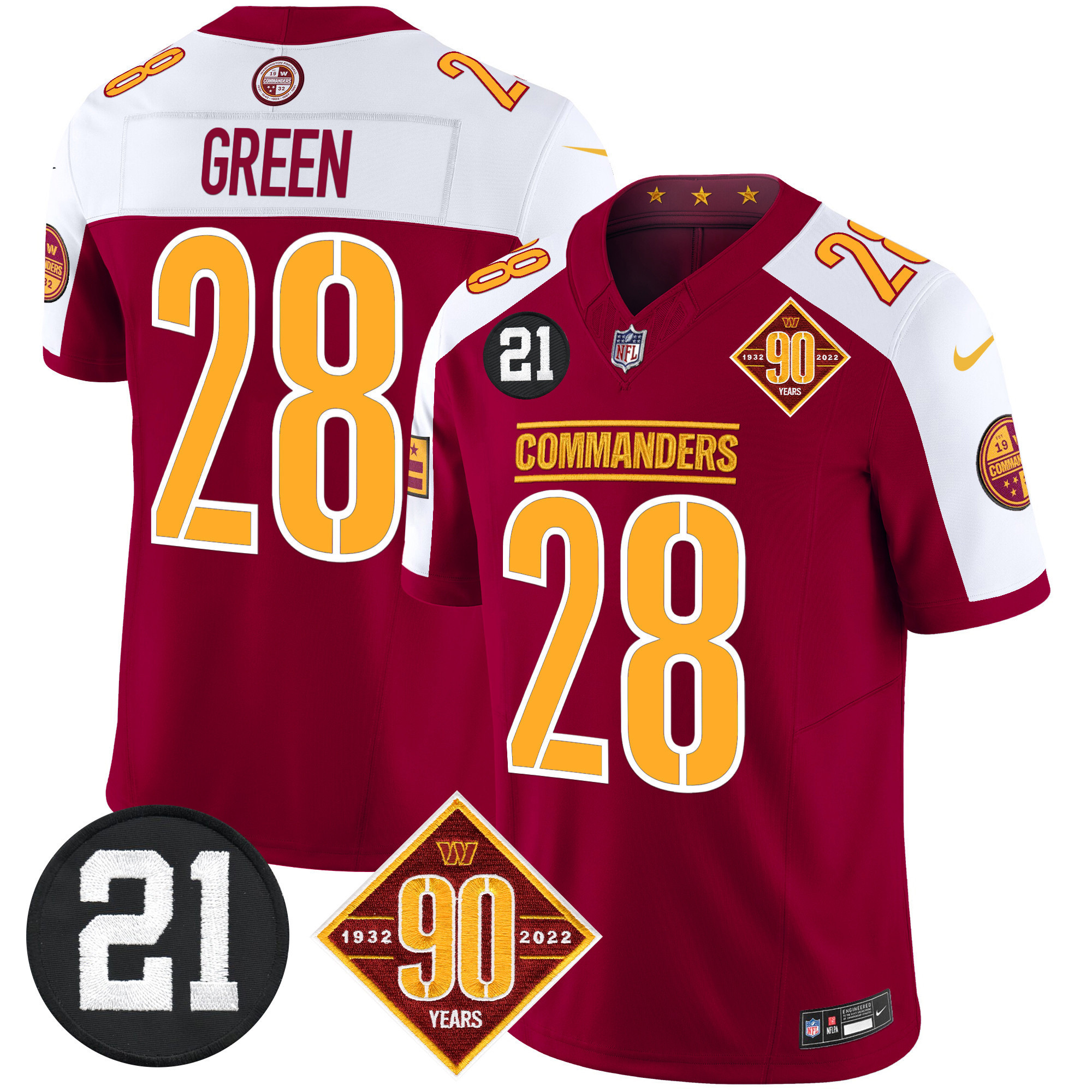 Darrell Green Men's Washington Commanders 90th & Sean Taylor Patch Vapor Limited Burgundy Alternate Jersey - All Stitched