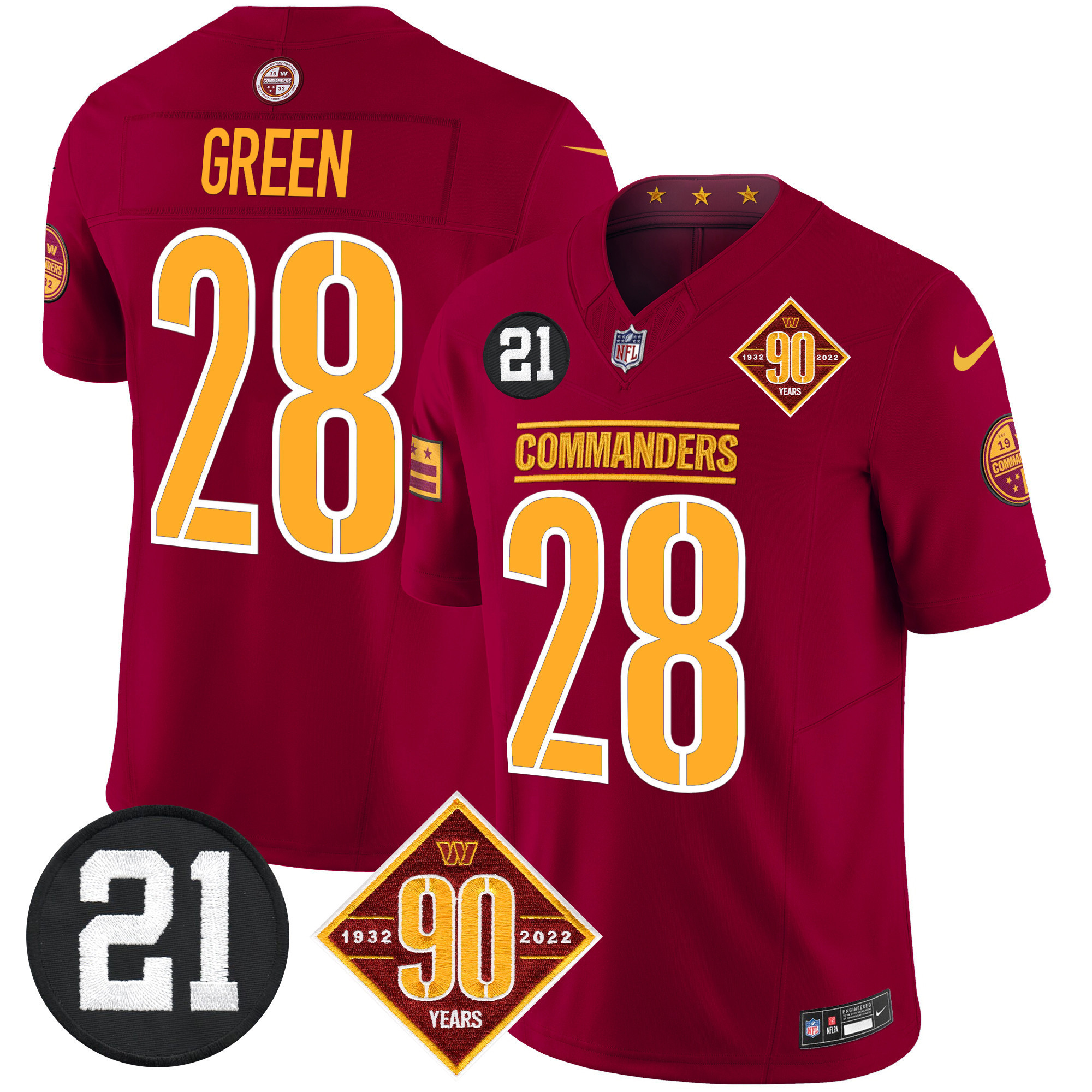 Darrell Green Men's Washington Commanders 90th & Sean Taylor Patch Vapor Limited Burgundy Jersey - All Stitched