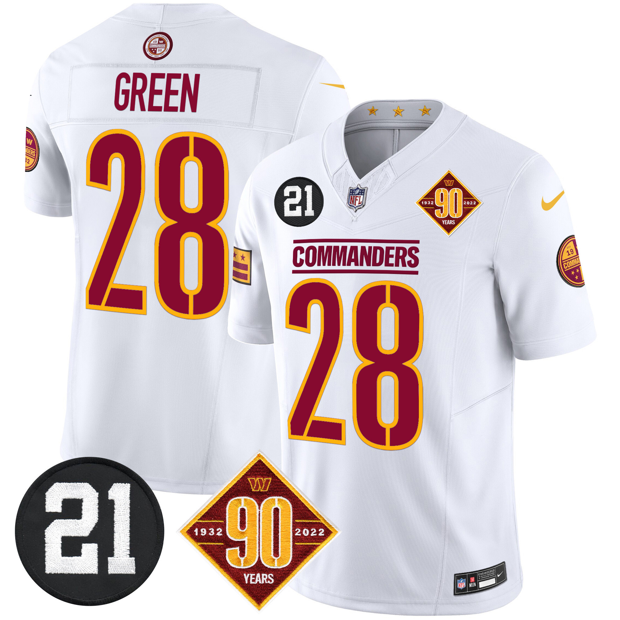 Darrell Green Men's Washington Commanders 90th & Sean Taylor Patch Vapor Limited White Jersey - All Stitched
