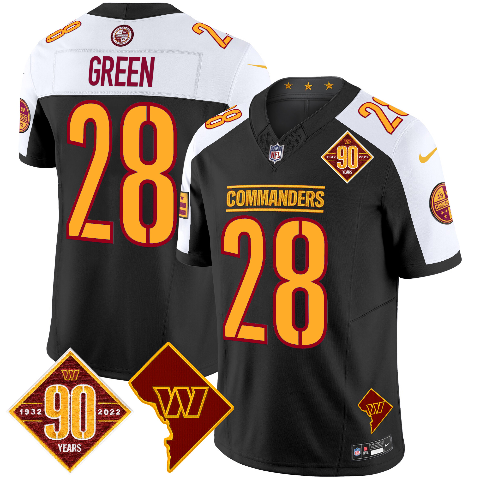 Darrell Green Men's Washington Commanders 90th Anniversary & Home Patch Vapor Limited Black Alternate Jersey - All Stitched