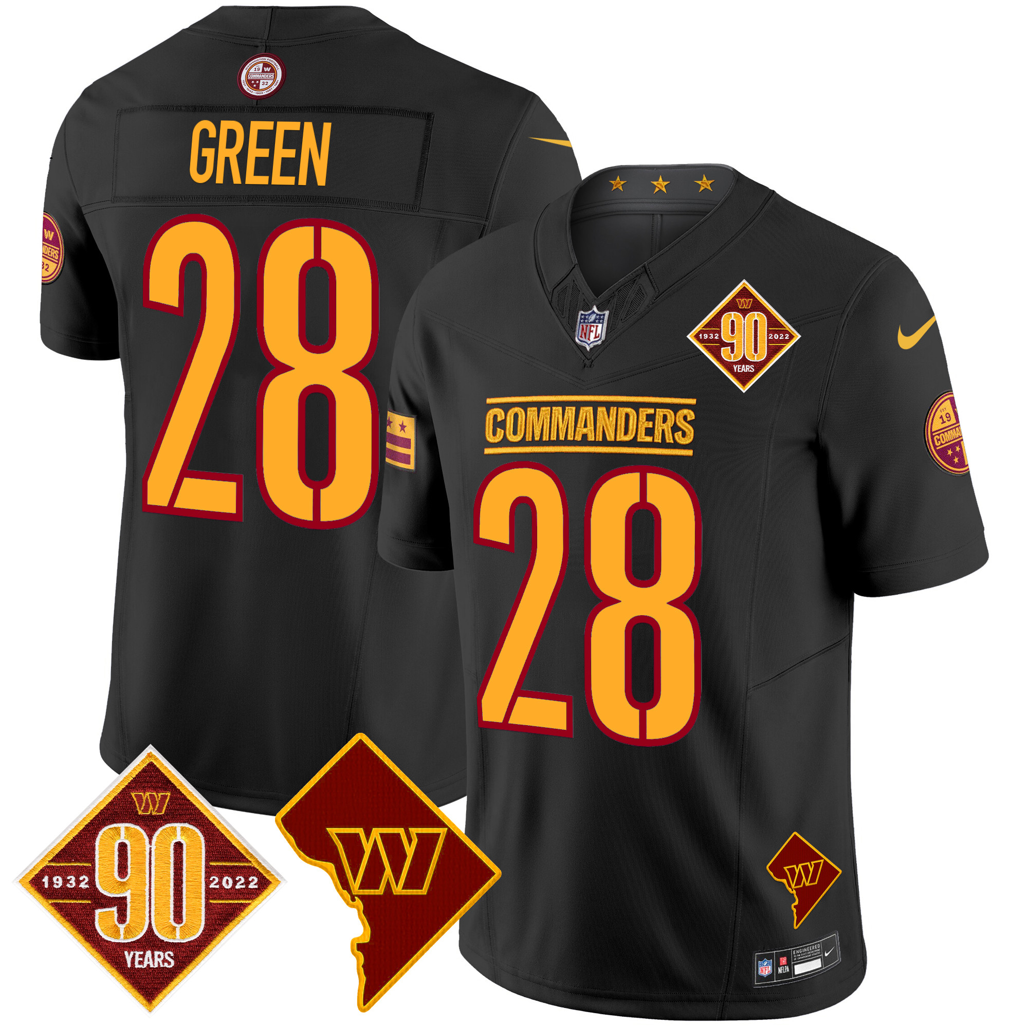 Darrell Green Men's Washington Commanders 90th Anniversary & Home Patch Vapor Limited Black Jersey - All Stitched