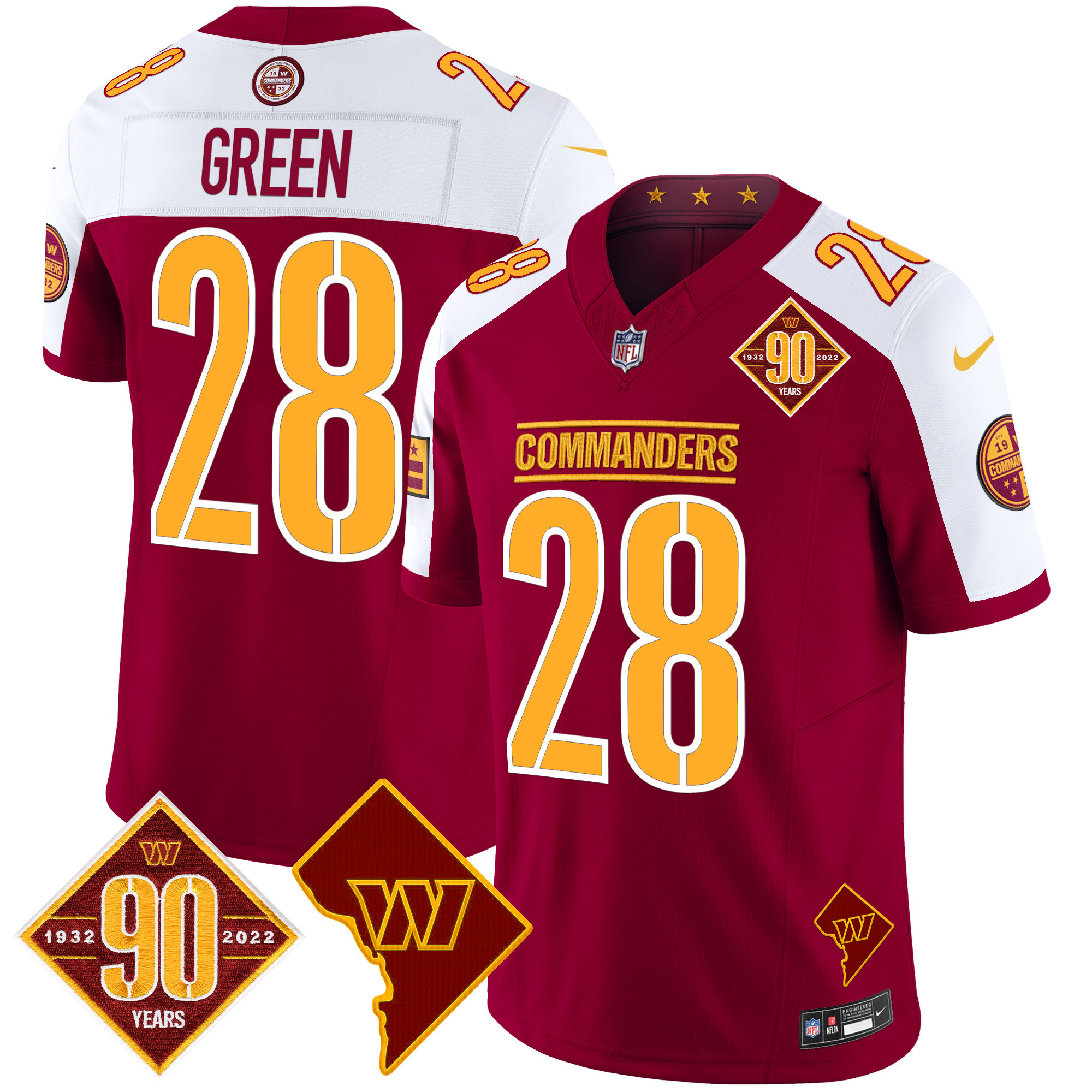 Darrell Green Men's Washington Commanders 90th Anniversary & Home Patch Vapor Limited Burgundy Alternate Jersey - All Stitched