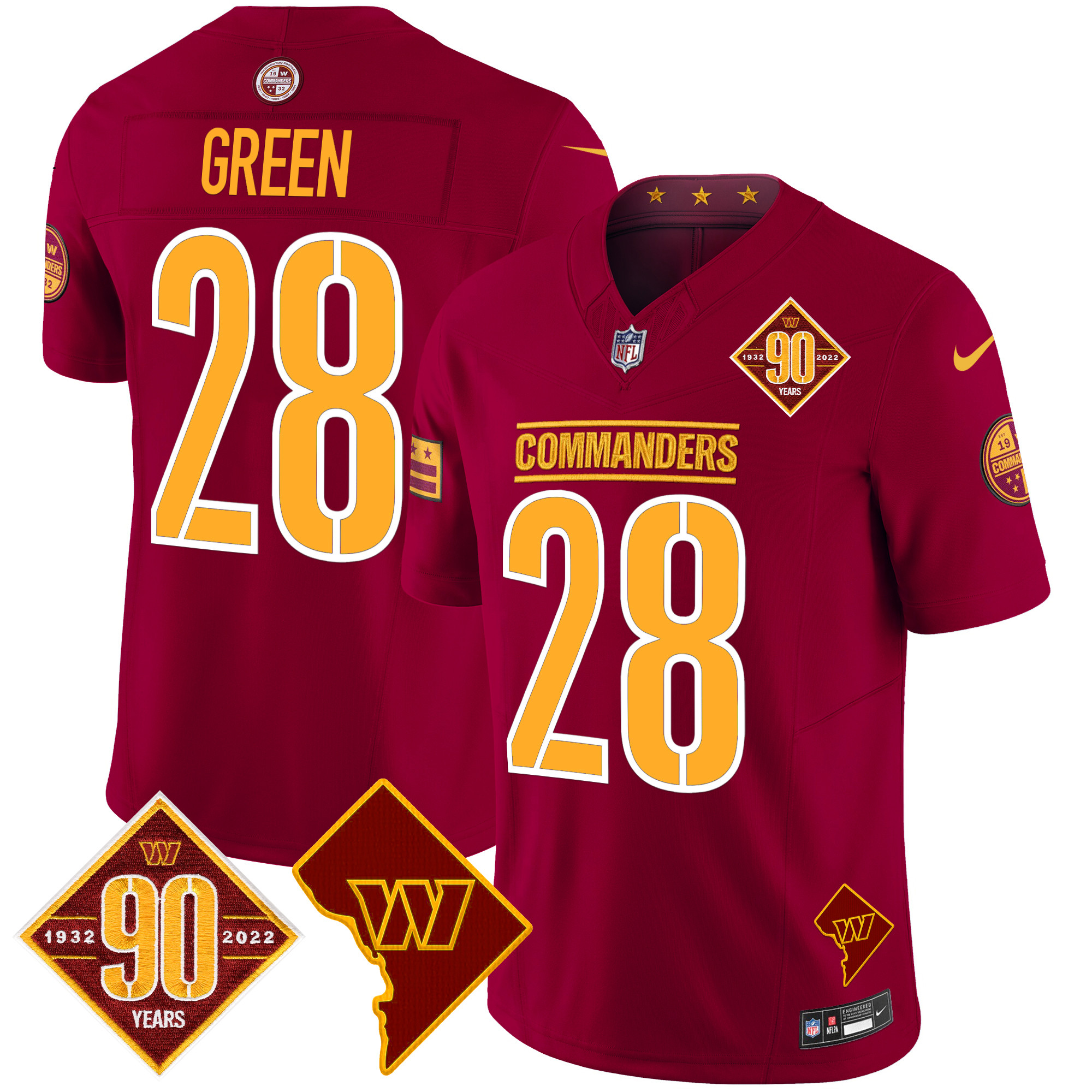 Darrell Green Men's Washington Commanders 90th Anniversary & Home Patch Vapor Limited Burgundy Jersey - All Stitched
