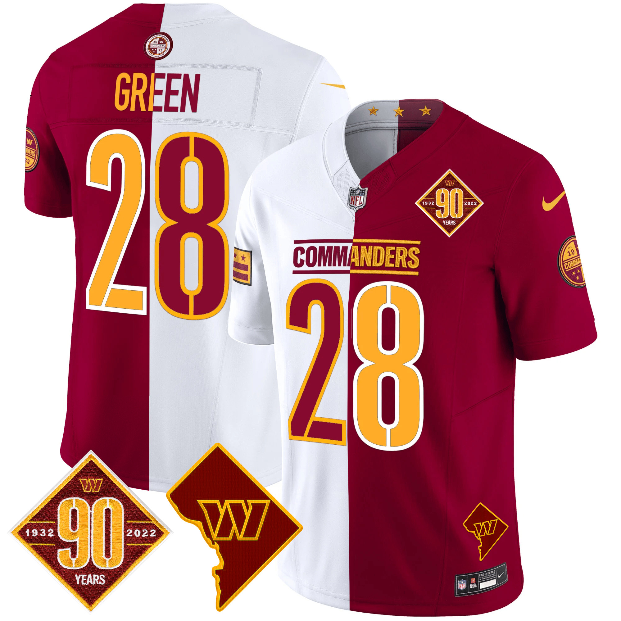 Darrell Green Men's Washington Commanders 90th Anniversary & Home Patch Vapor Limited Half Jersey - All Stitched
