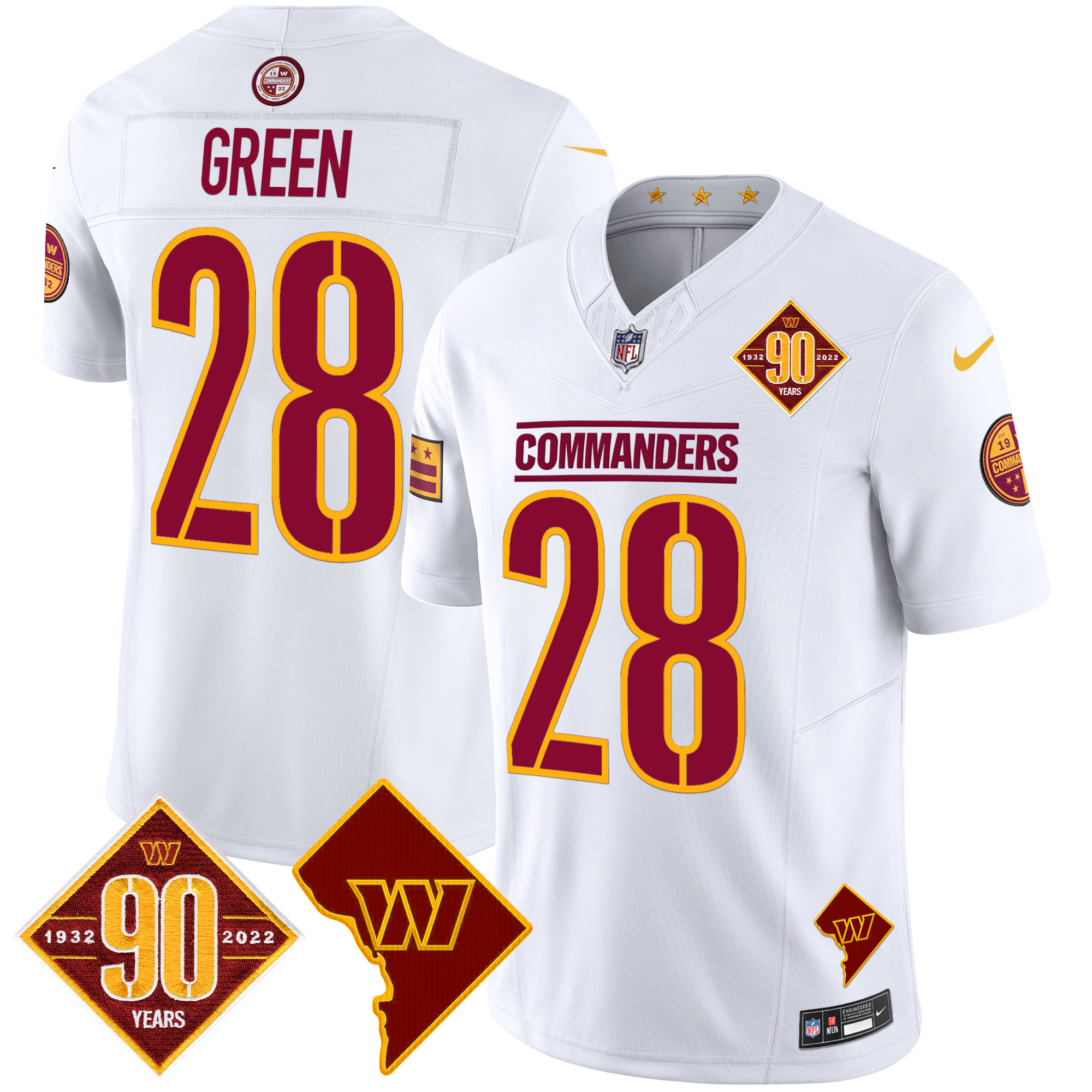 Darrell Green Men's Washington Commanders 90th Anniversary & Home Patch Vapor Limited White Jersey - All Stitched