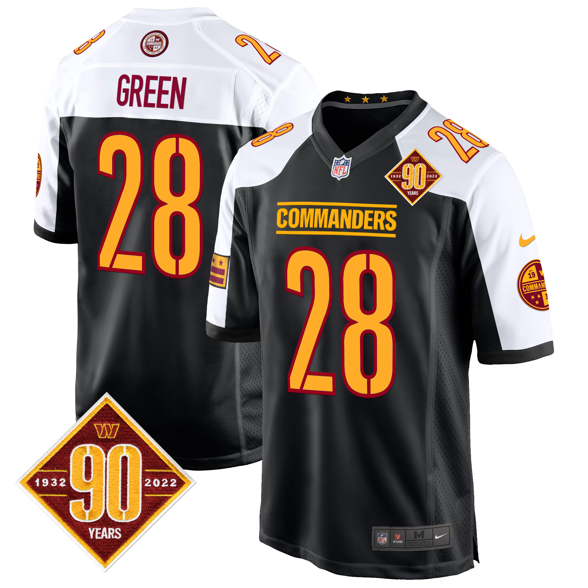 Darrell Green Men's Washington Commanders 90th Anniversary Patch Game Black Alternate Jersey - All Stitched