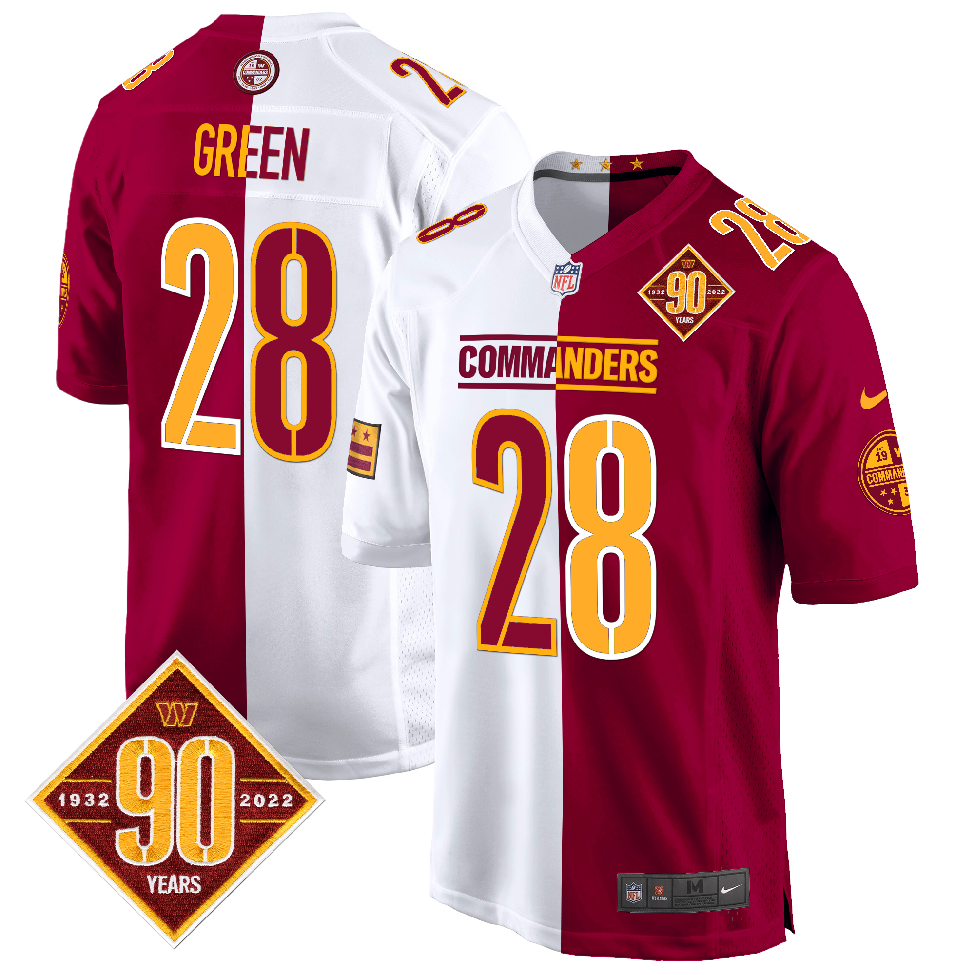 Darrell Green Men's Washington Commanders 90th Anniversary Patch Game Half Jersey - All Stitched