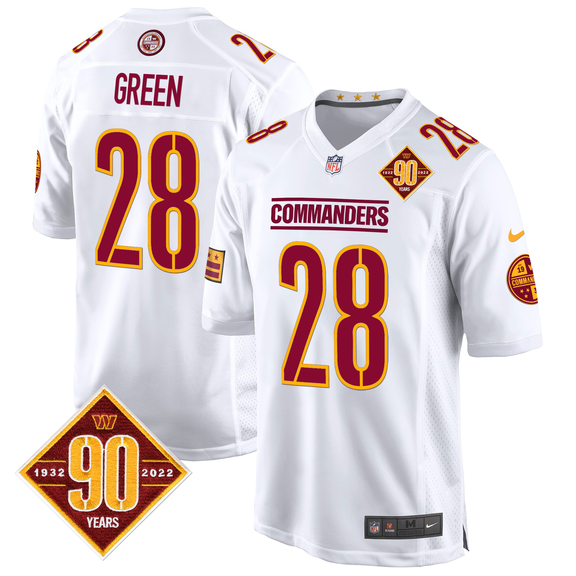 Darrell Green Men's Washington Commanders 90th Anniversary Patch Game White Jersey - All Stitched