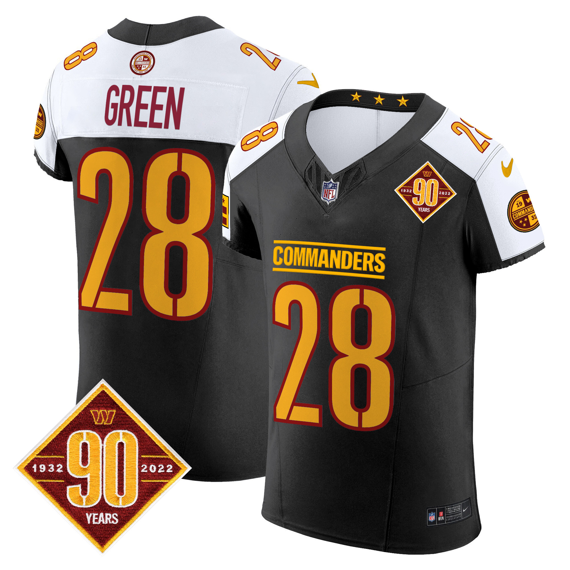 Darrell Green Men's Washington Commanders 90th Anniversary Patch Vapor Elite Black Alternate Jersey - All Stitched