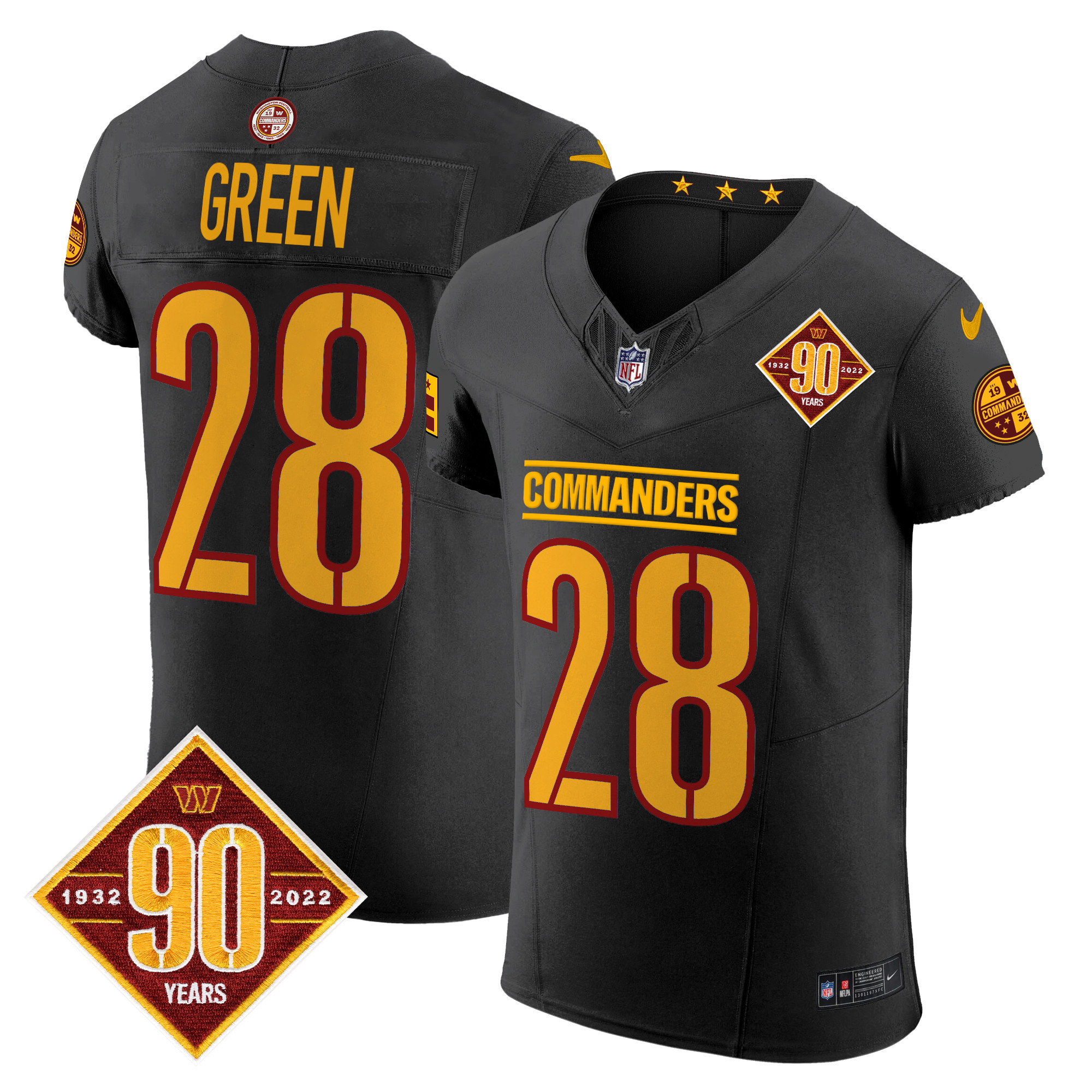 Darrell Green Men's Washington Commanders 90th Anniversary Patch Vapor Elite Black Jersey - All Stitched
