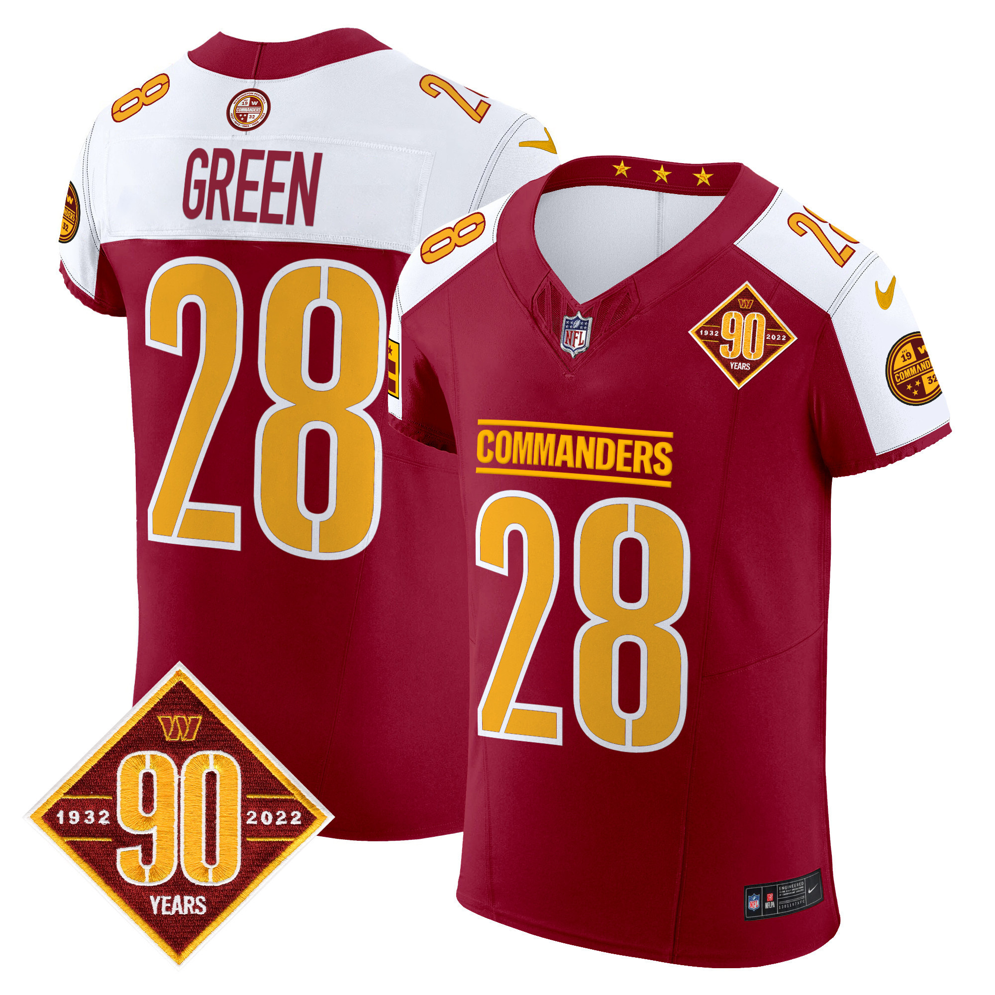 Darrell Green Men's Washington Commanders 90th Anniversary Patch Vapor Elite Burgundy Alternate Jersey - All Stitched
