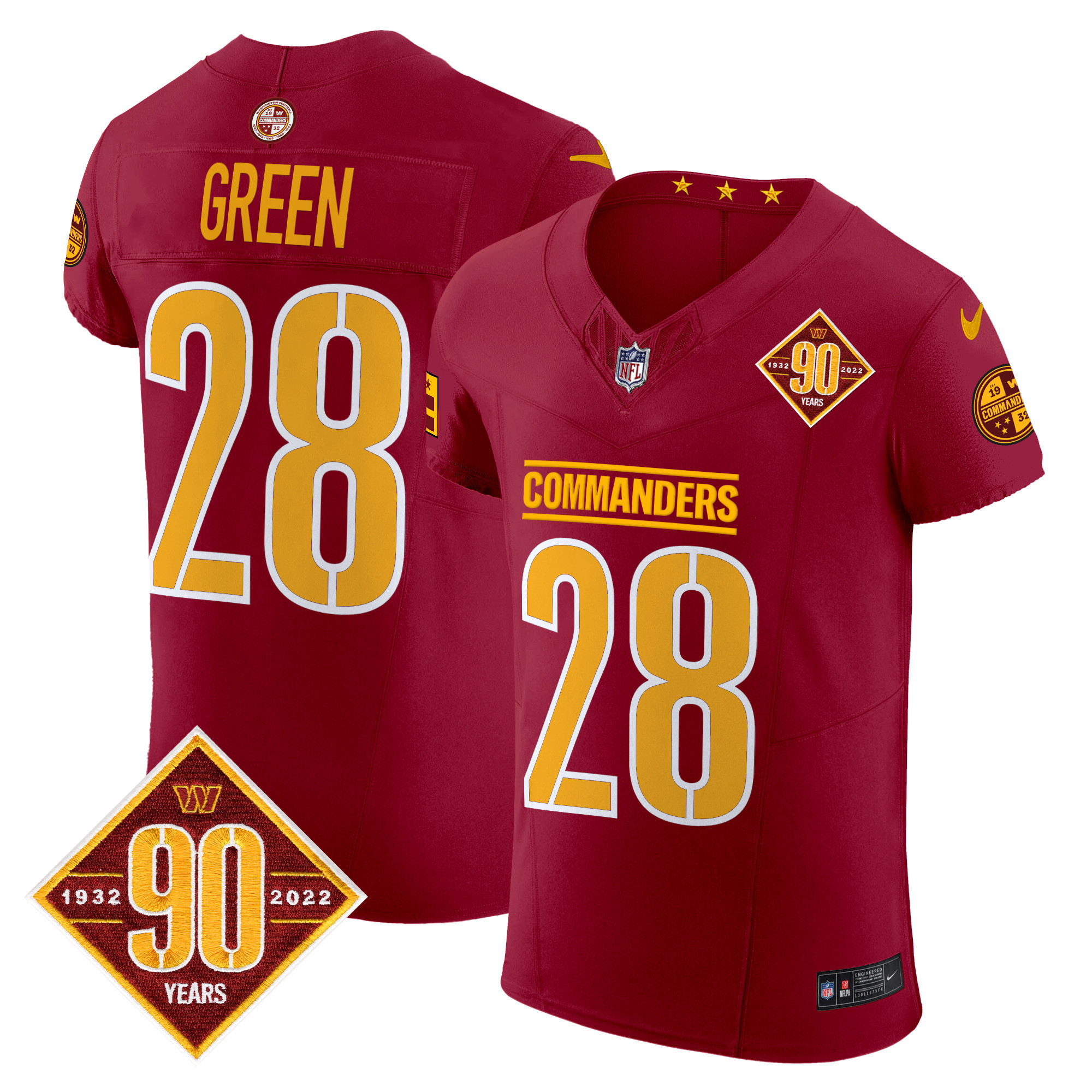 Darrell Green Men's Washington Commanders 90th Anniversary Patch Vapor Elite Burgundy Jersey - All Stitched