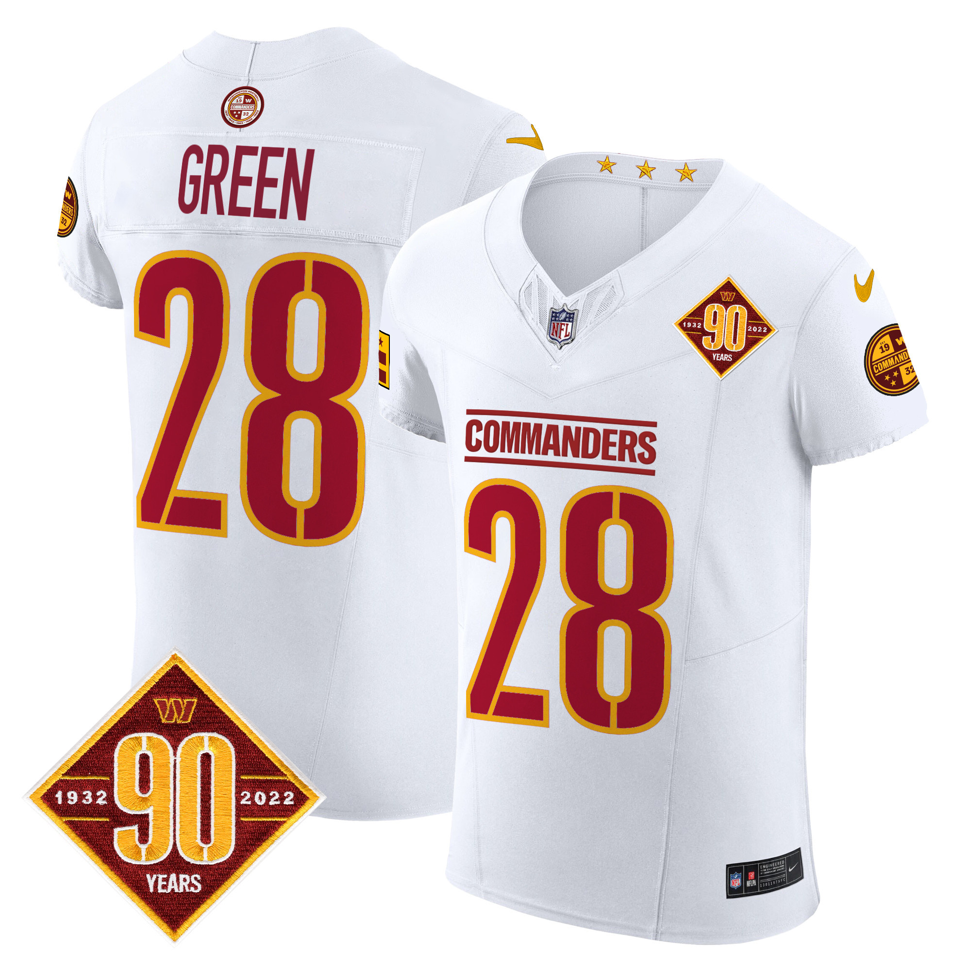 Darrell Green Men's Washington Commanders 90th Anniversary Patch Vapor Elite White Jersey - All Stitched