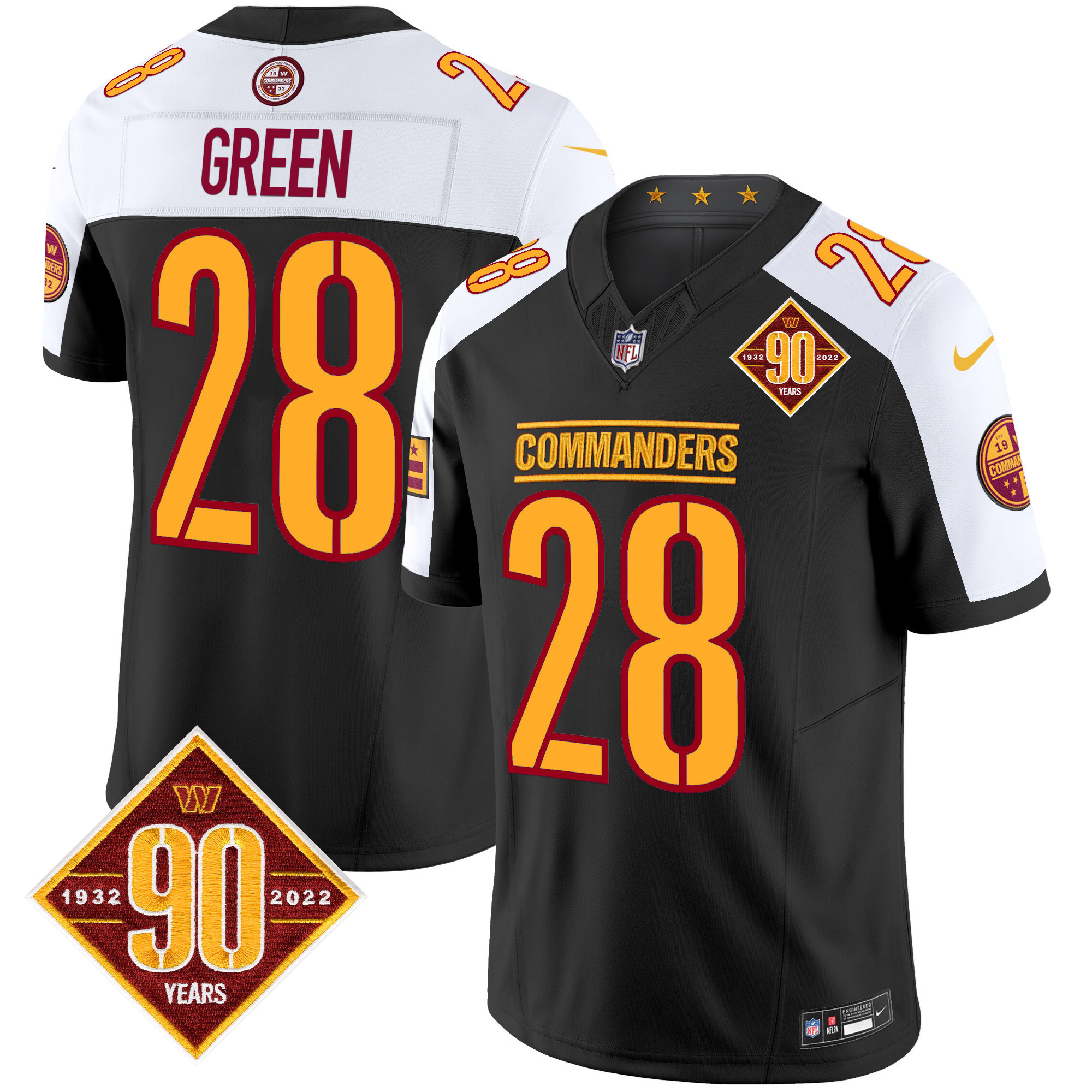Darrell Green Men's Washington Commanders 90th Anniversary Patch Vapor Limited Black Alternate Jersey - All Stitched