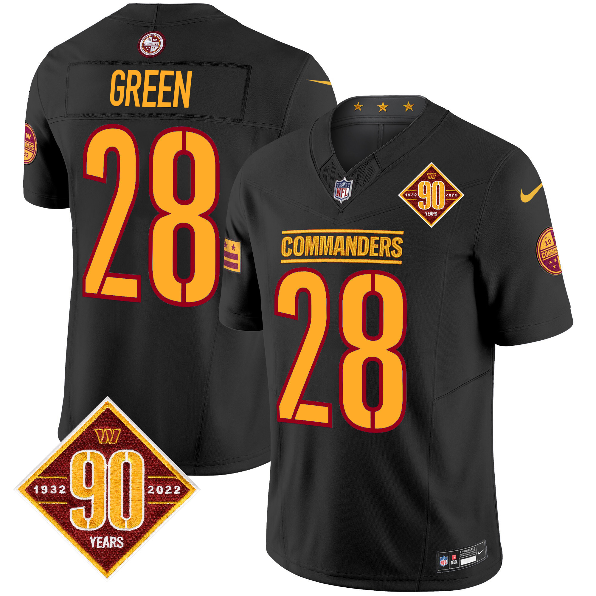 Darrell Green Men's Washington Commanders 90th Anniversary Patch Vapor Limited Black Jersey - All Stitched