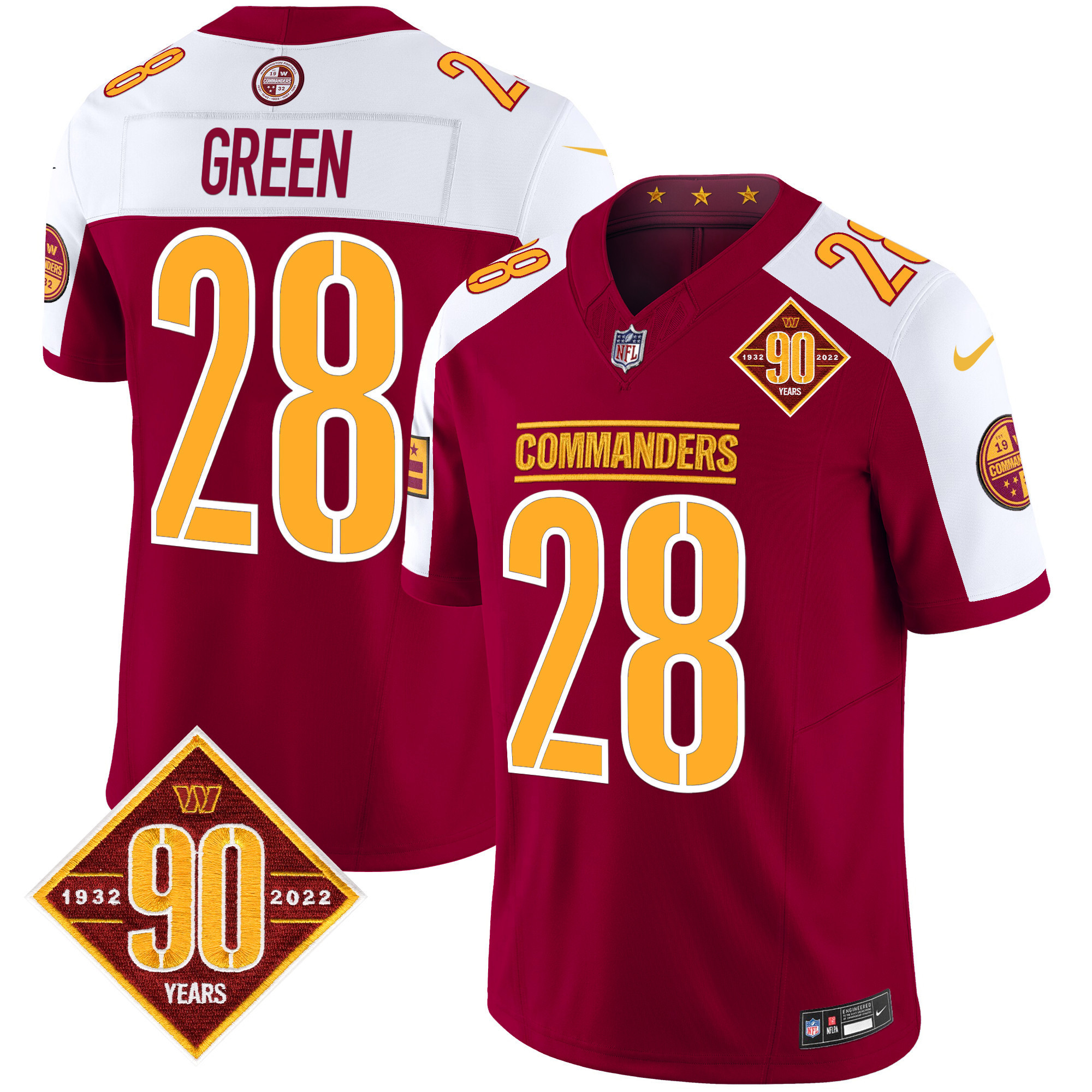 Darrell Green Men's Washington Commanders 90th Anniversary Patch Vapor Limited Burgundy Alternate Jersey - All Stitched