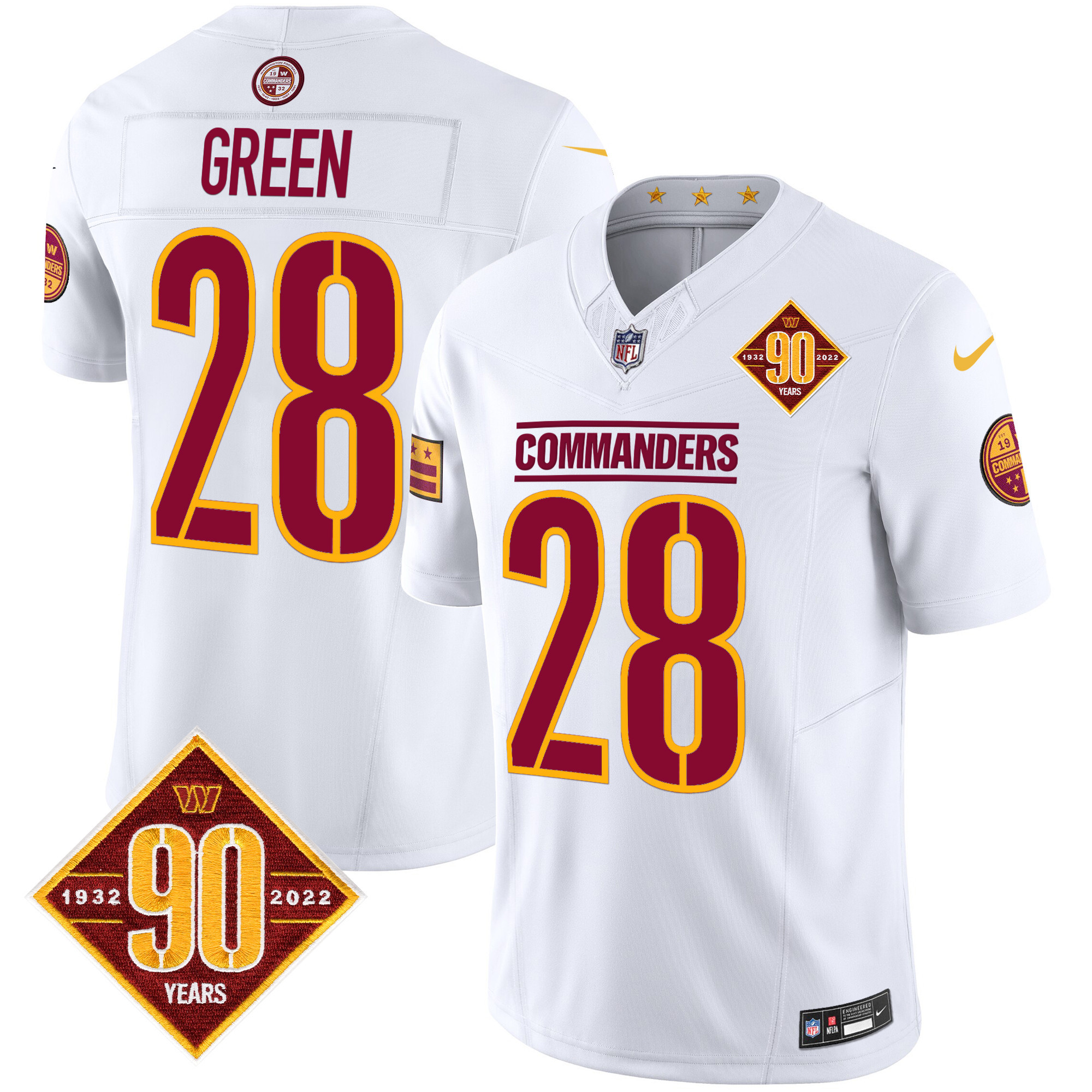 Darrell Green Men's Washington Commanders 90th Anniversary Patch Vapor Limited White Jersey - All Stitched