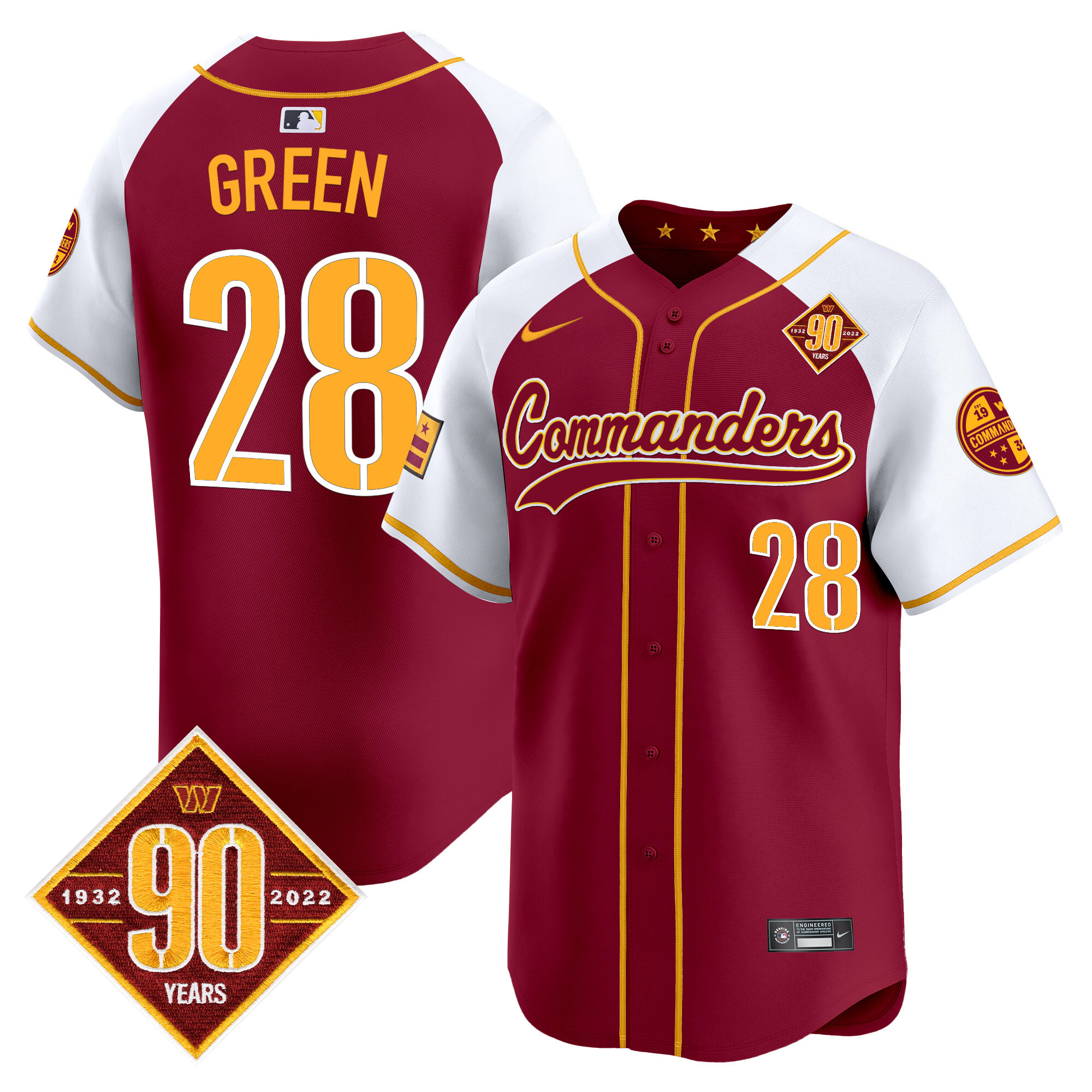 Darrell Green Men's Washington Commanders 90th Anniversary Patch Vapor Premier Limited Burgundy Alternate Jersey - All Stitched