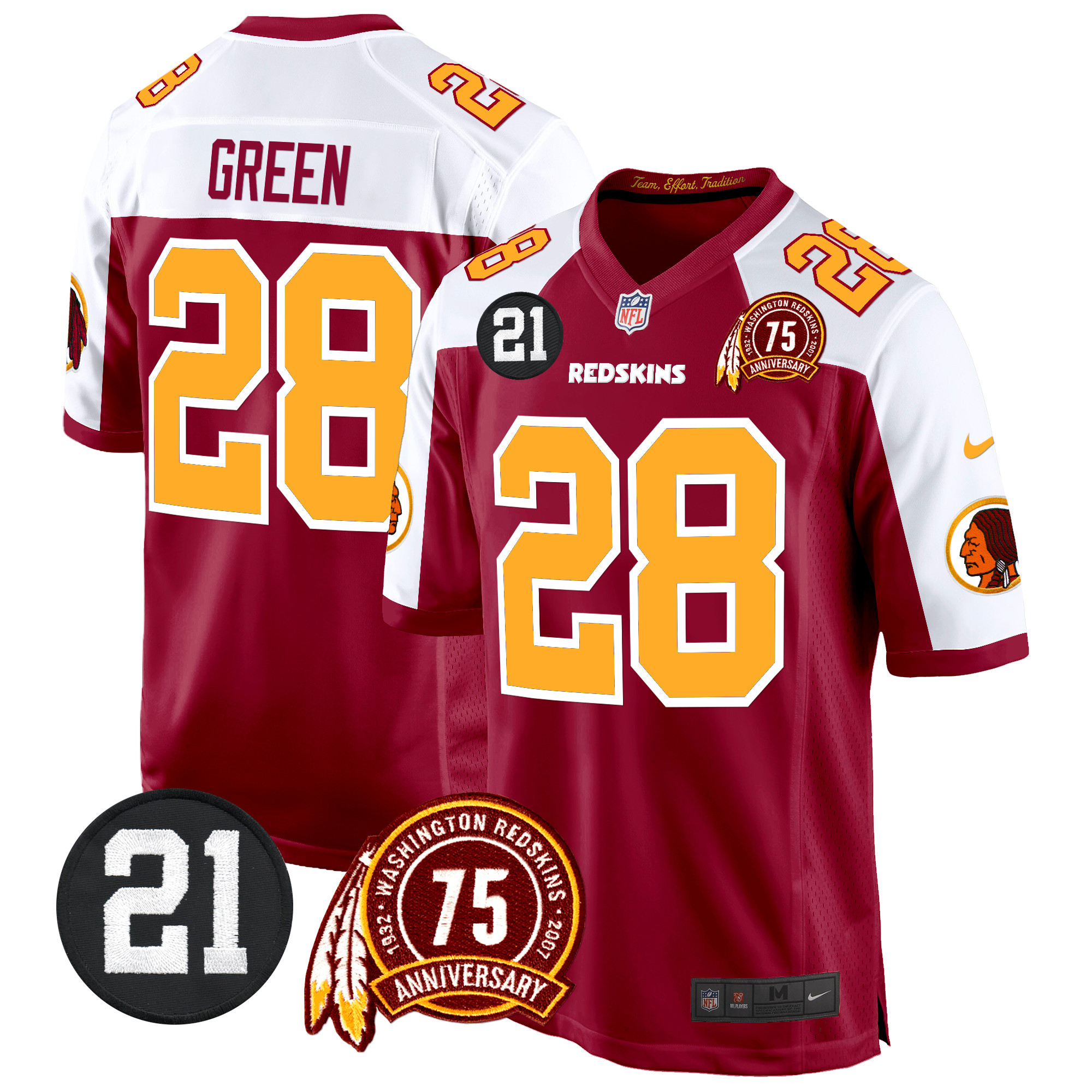 Darrell Green Men's Washington Redskins 75th & Sean Taylor Patch Game Burgundy Alternate Jersey - All Stitched