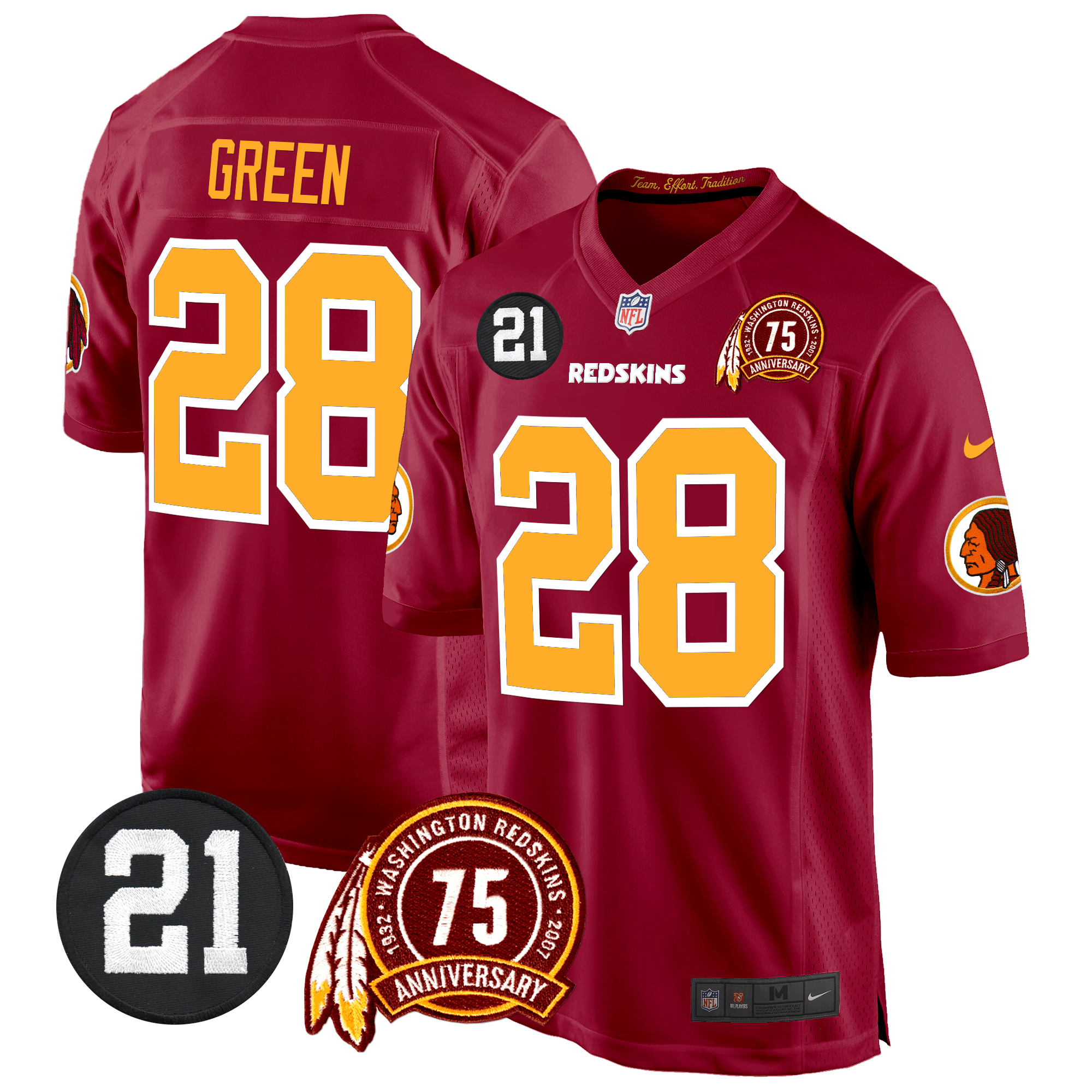 Darrell Green Men's Washington Redskins 75th & Sean Taylor Patch Game Burgundy Jersey - All Stitched