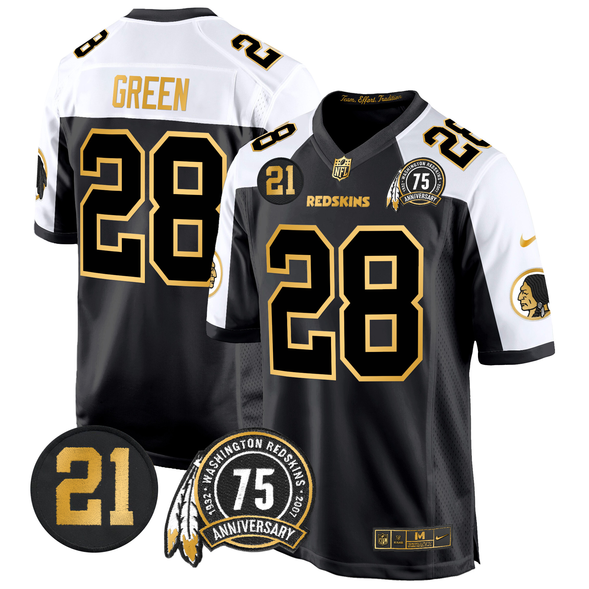 Darrell Green Men's Washington Redskins 75th & Sean Taylor Patch Gold Game Alternate Jersey - All Stitched