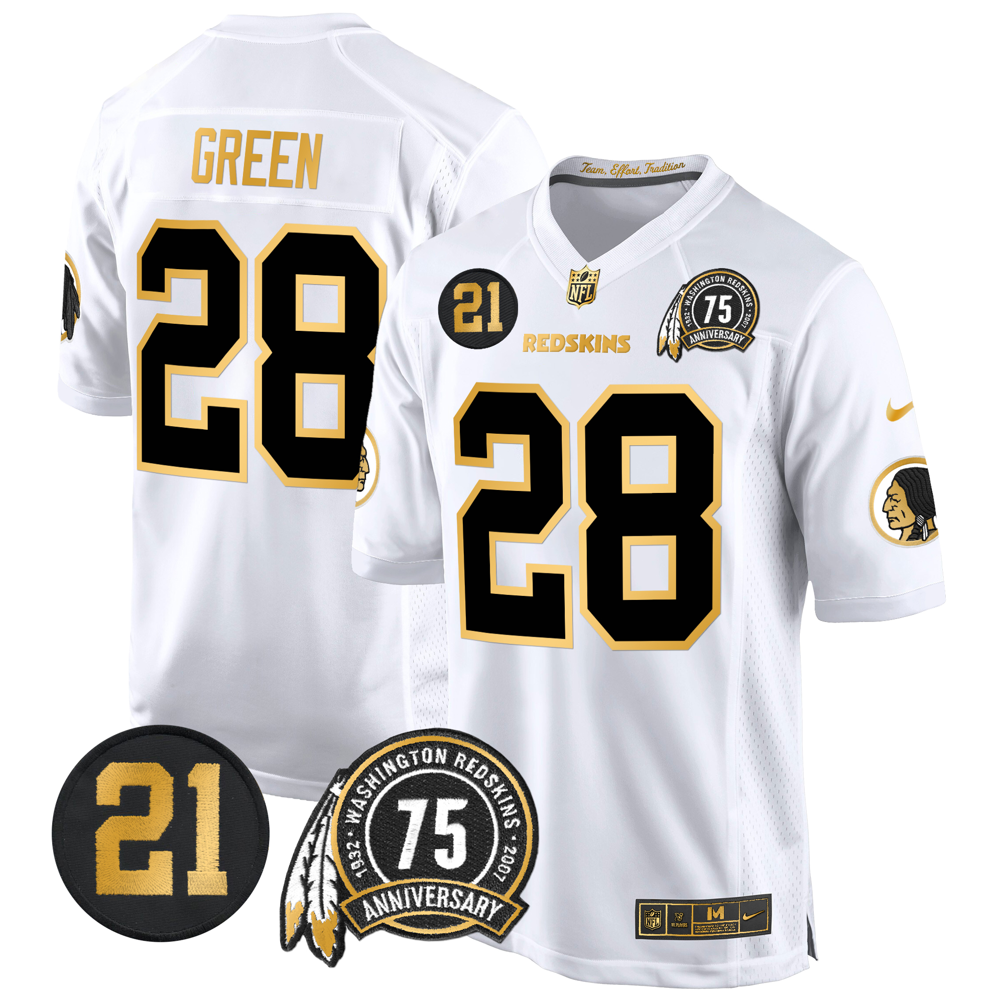 Darrell Green Men's Washington Redskins 75th & Sean Taylor Patch Gold Game White Gold Jersey - All Stitched