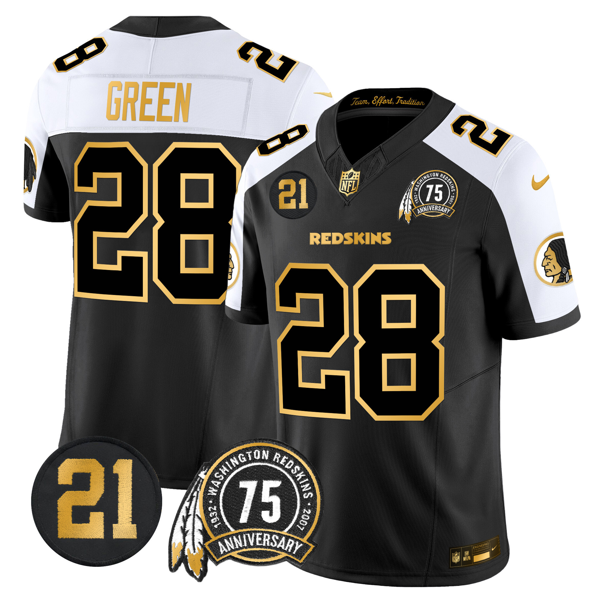 Darrell Green Men's Washington Redskins 75th & Sean Taylor Patch Gold Vapor Limited Alternate Jersey - All Stitched