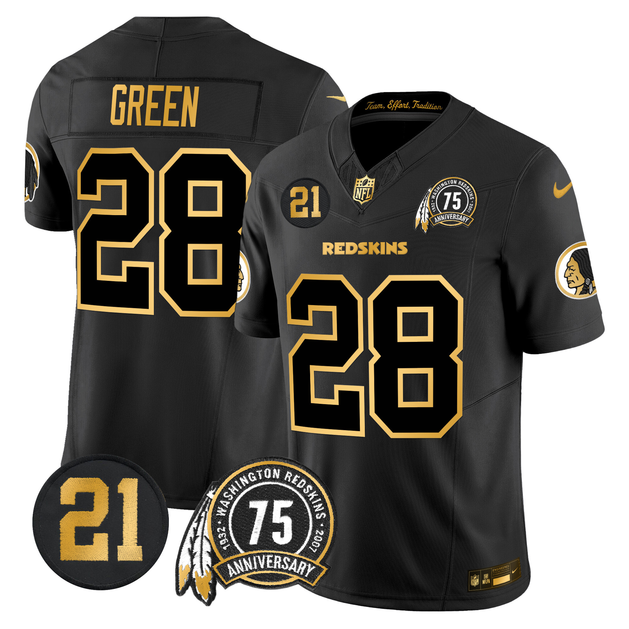 Darrell Green Men's Washington Redskins 75th & Sean Taylor Patch Gold Vapor Limited Black Gold Jersey - All Stitched