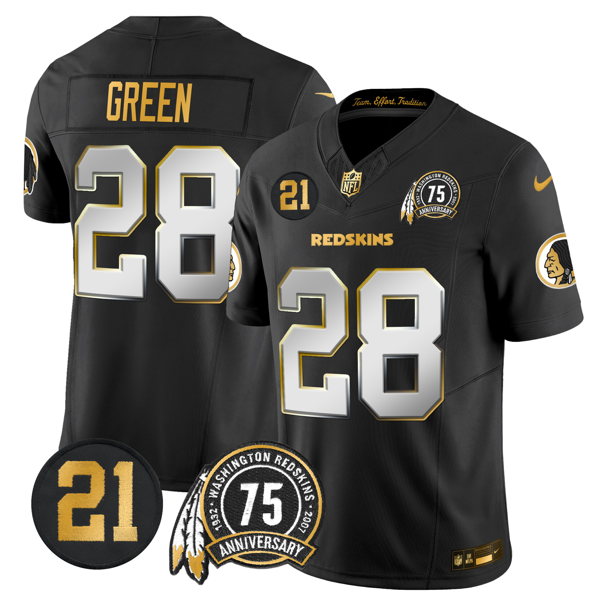 Darrell Green Men's Washington Redskins 75th & Sean Taylor Patch Gold Vapor Limited Black Limited Jersey - All Stitched