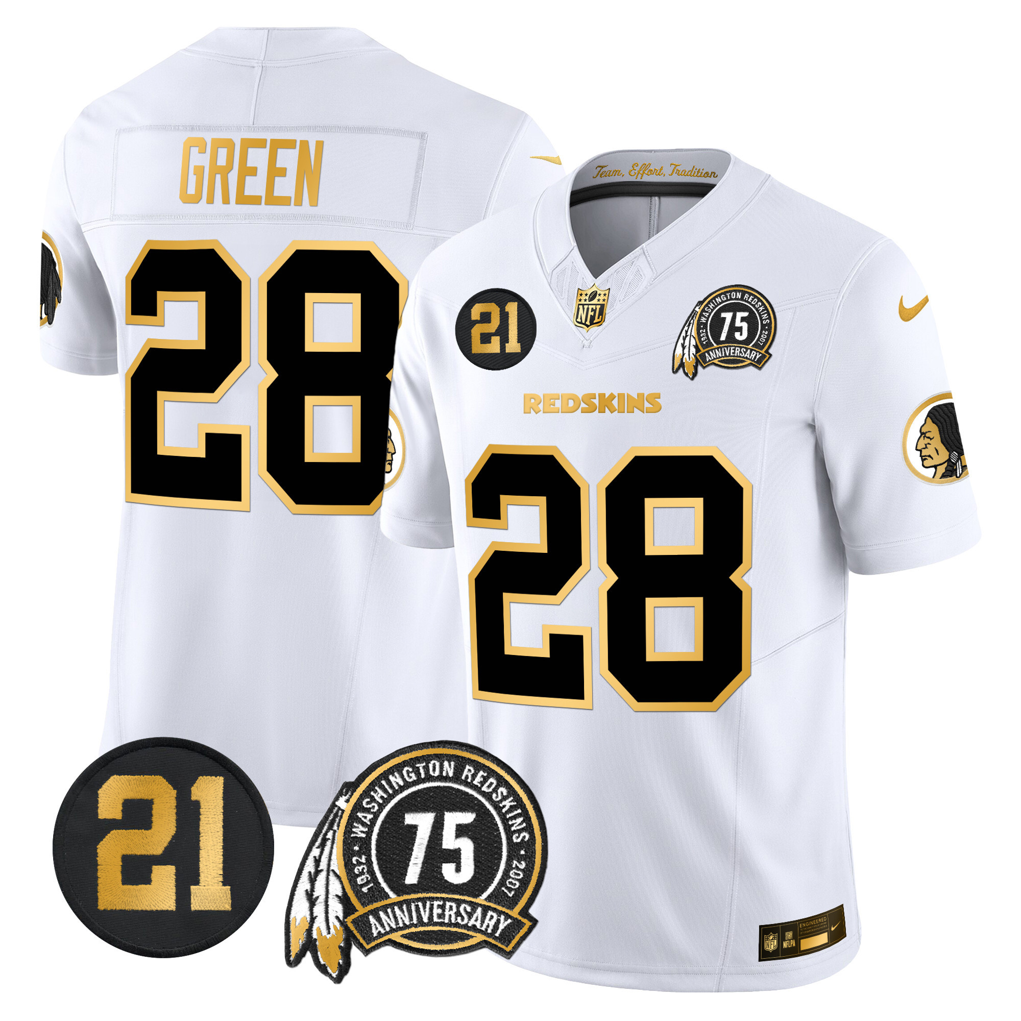 Darrell Green Men's Washington Redskins 75th & Sean Taylor Patch Gold Vapor Limited White Gold Jersey - All Stitched