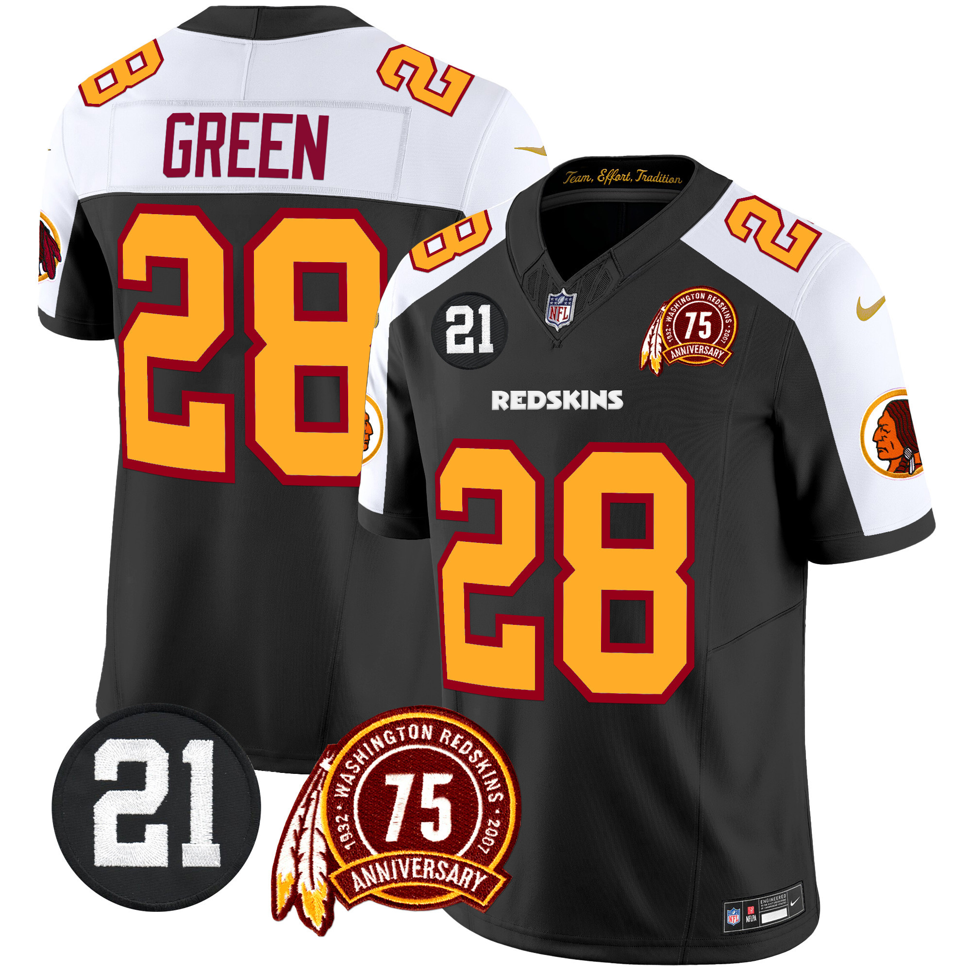 Darrell Green Men's Washington Redskins 75th & Sean Taylor Patch Vapor Limited Black Alternate Jersey - All Stitched