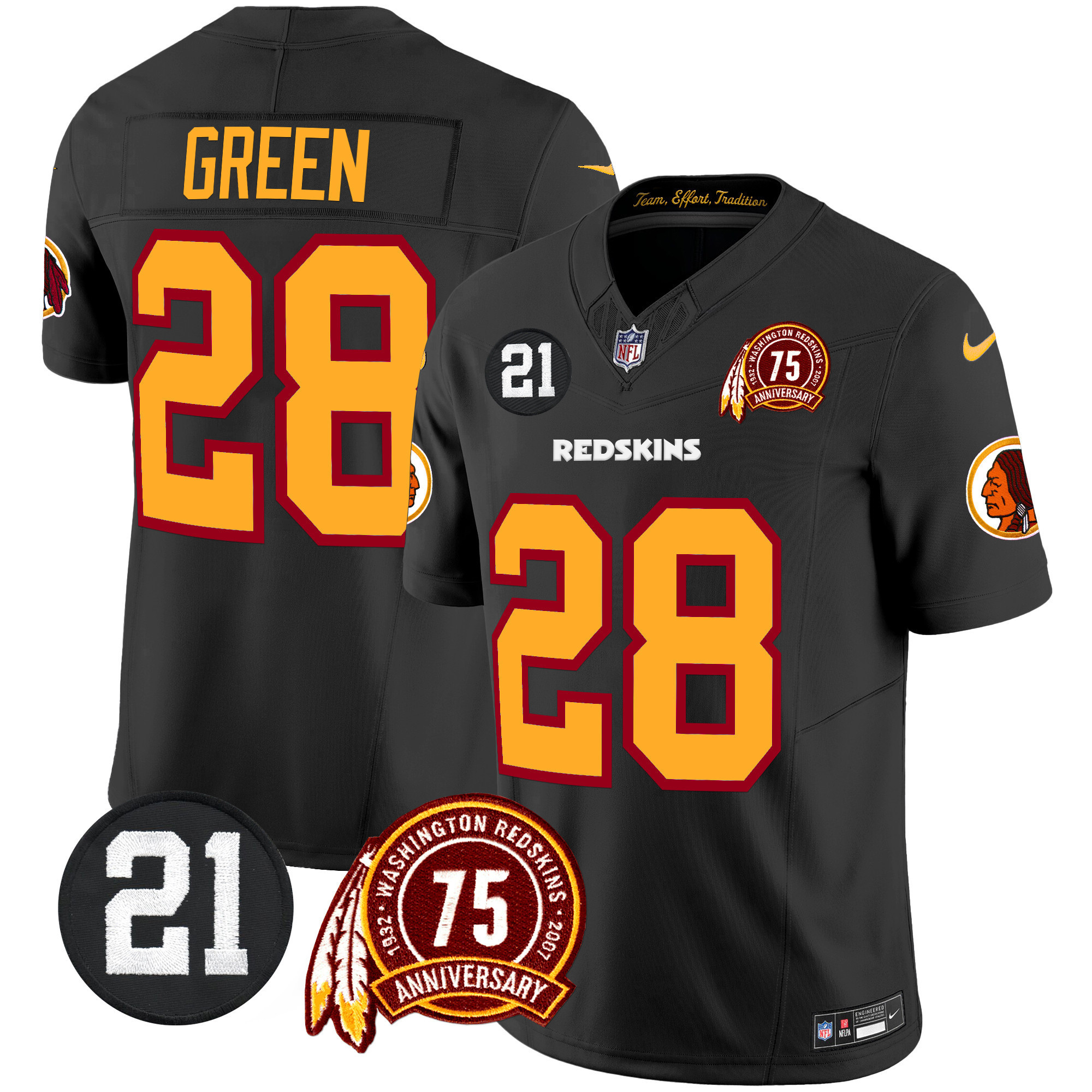 Darrell Green Men's Washington Redskins 75th & Sean Taylor Patch Vapor Limited Black Jersey - All Stitched